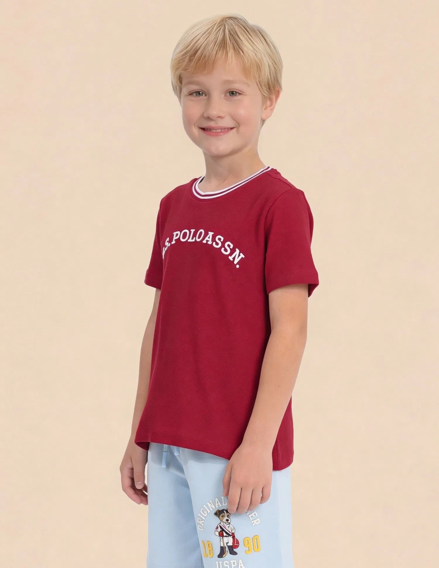 Boys Red Cotton Printed Logo Everyday T-Shirt