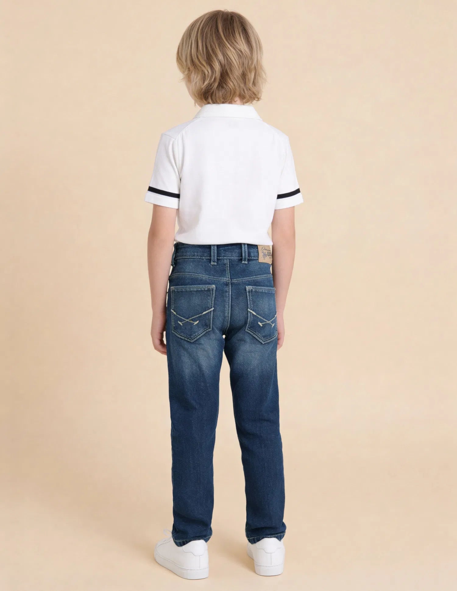 Boys Dark Blue Cotton Blend Whiskered Slim Fit Jeans