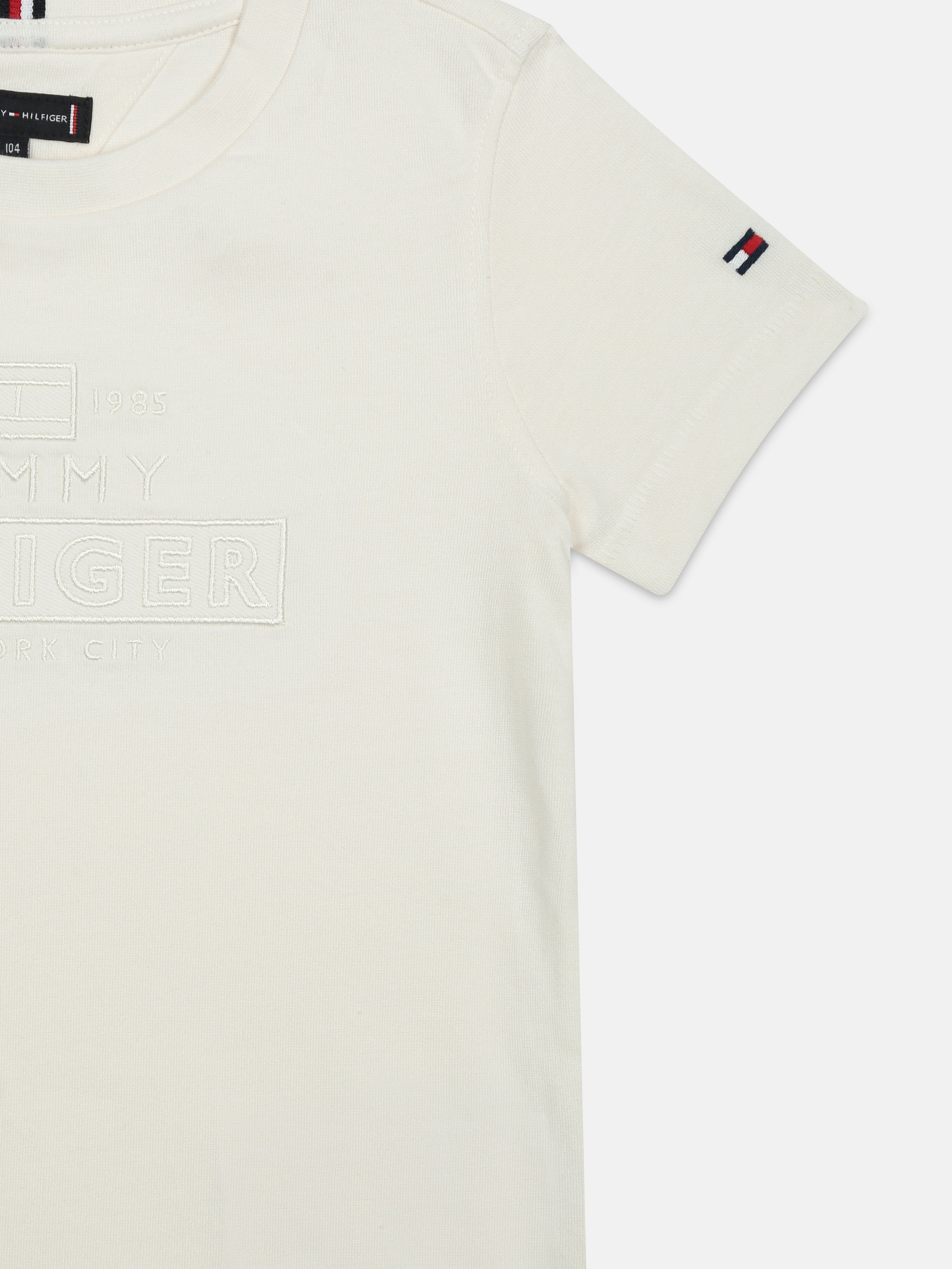 Boys White Embroidered Logo Cotton T-Shirt