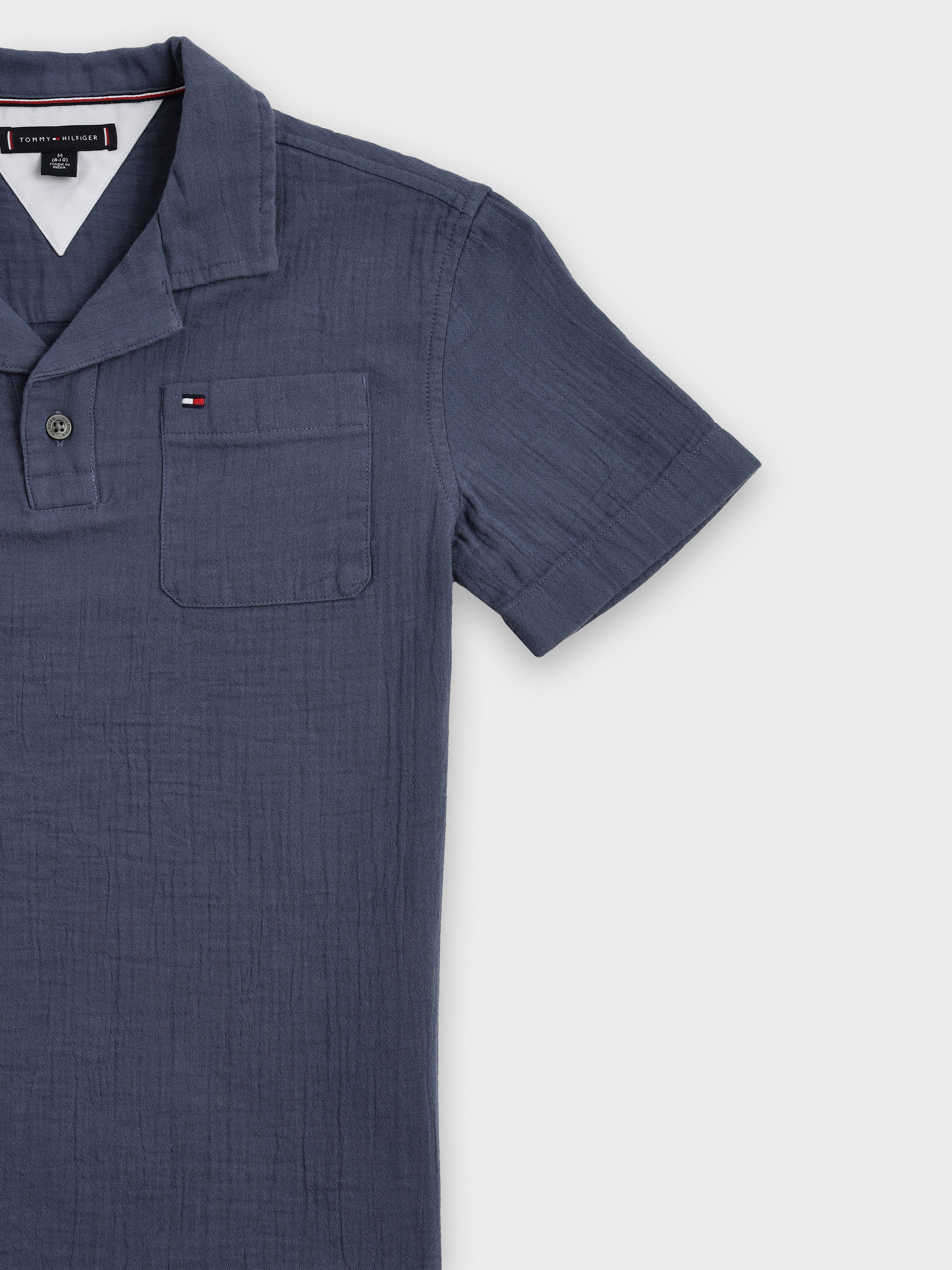 Girls Blue Solid Cotton Casual Shirt Top