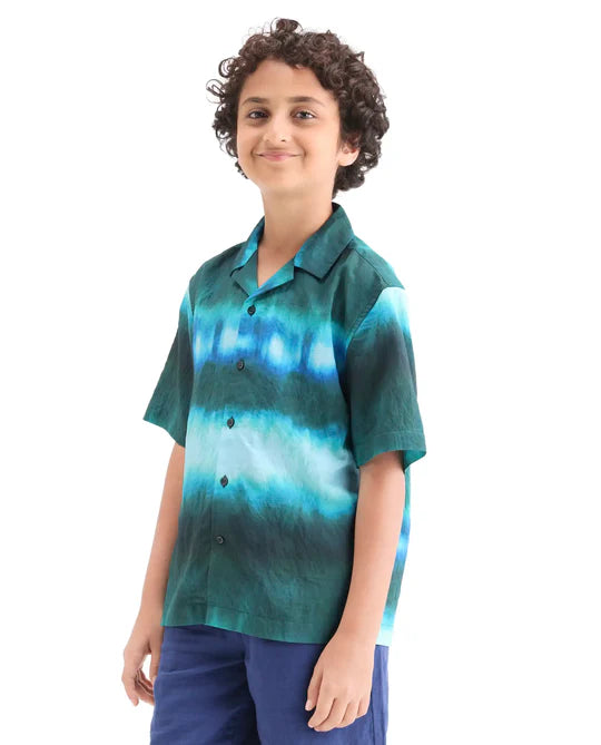 Rare Ones Boys Green Viscose Blend Boxy Fit Shirt