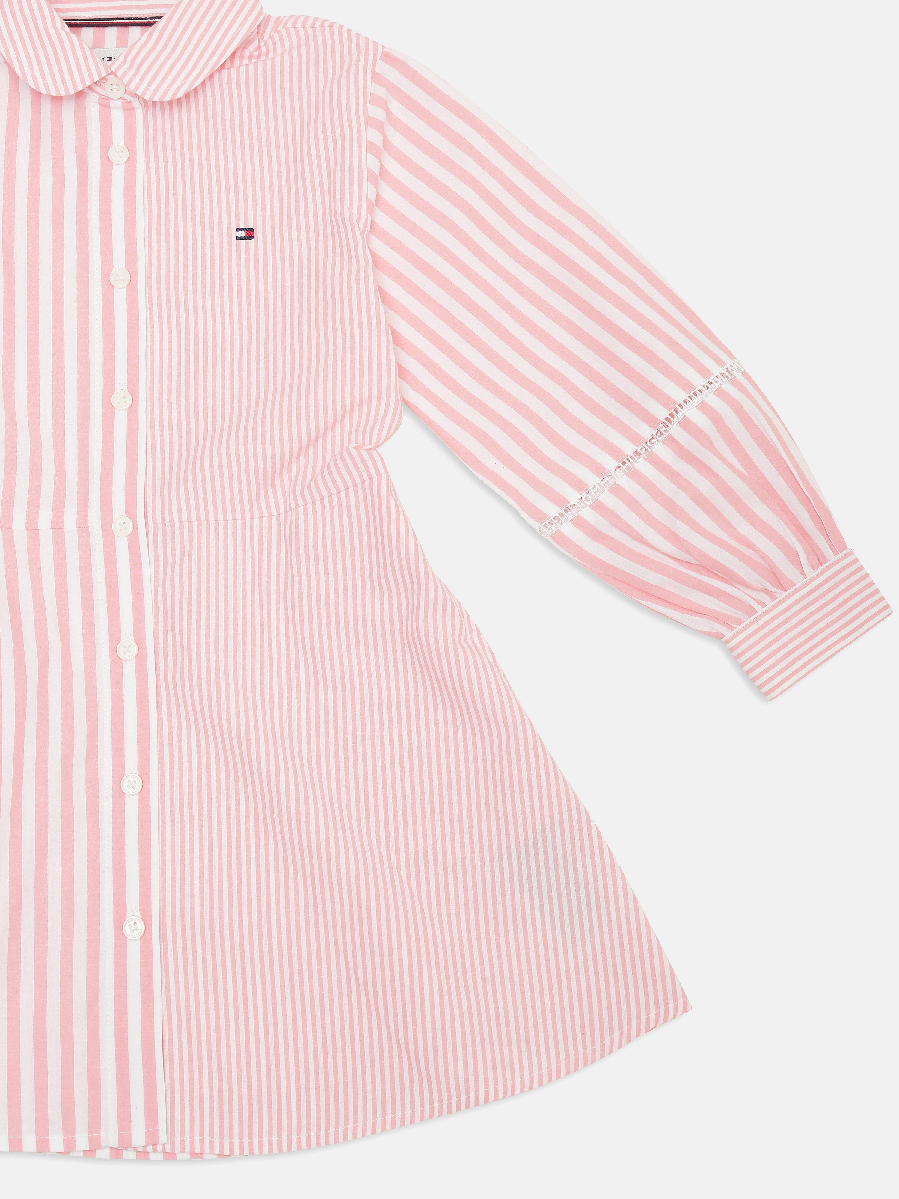 Girls Pink Striped Organic Cotton Casual Shirt Dress