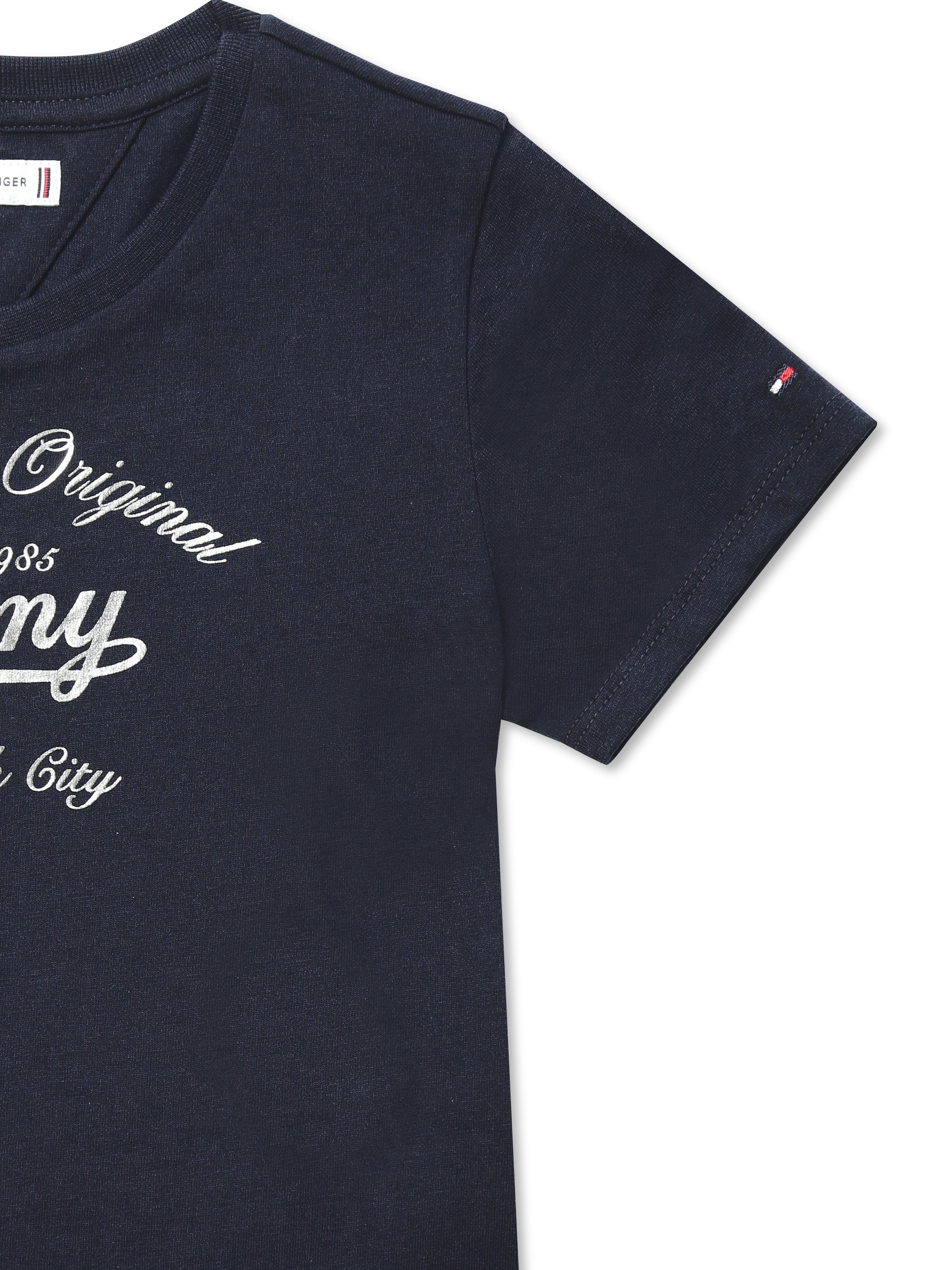 Girls Navy Logo Cotton Blend Casual Knit Top