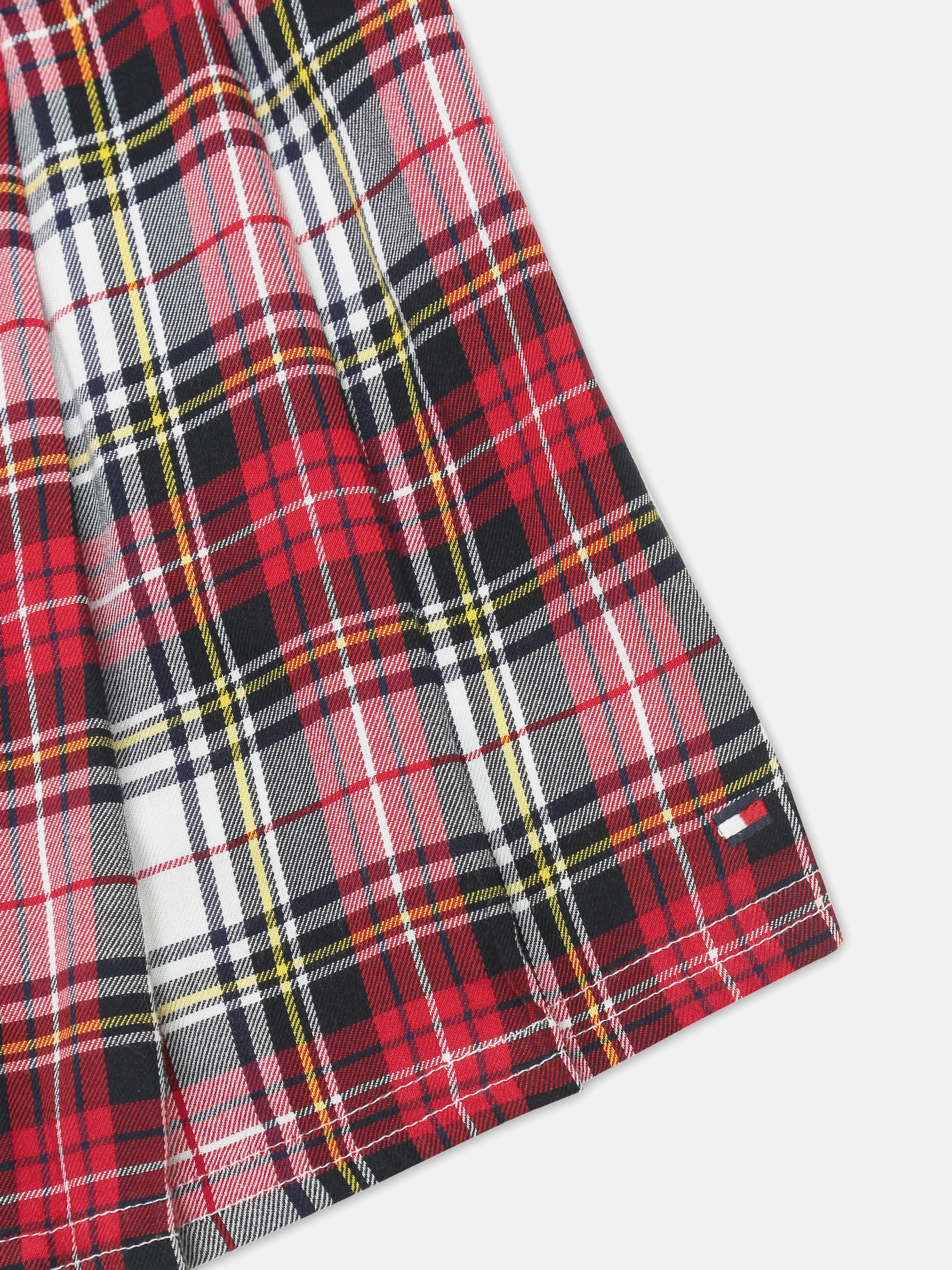 Girls Red Checked Cotton Casual Straight Bottom