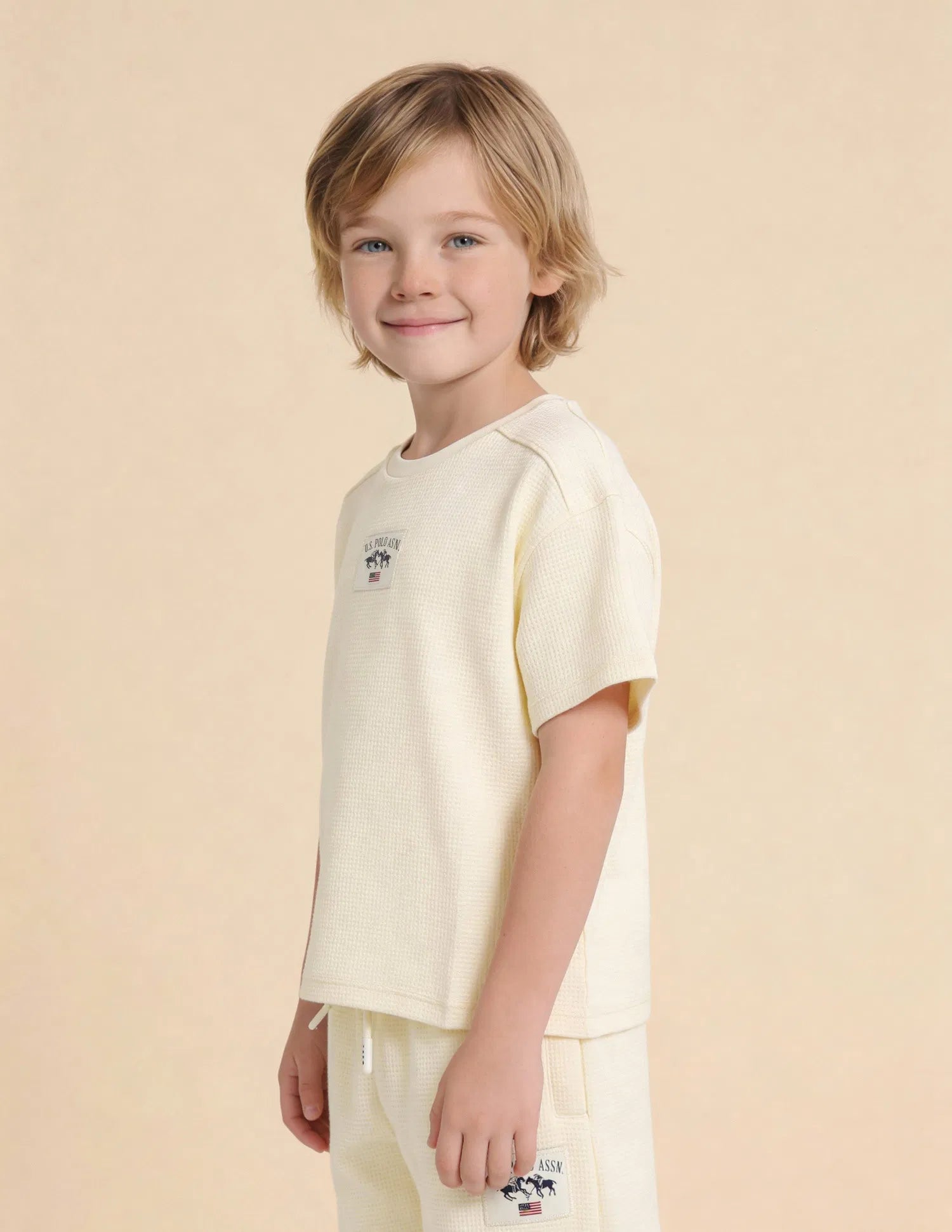 Boys Off White Cotton Blend Textured Oversized T-Shirt