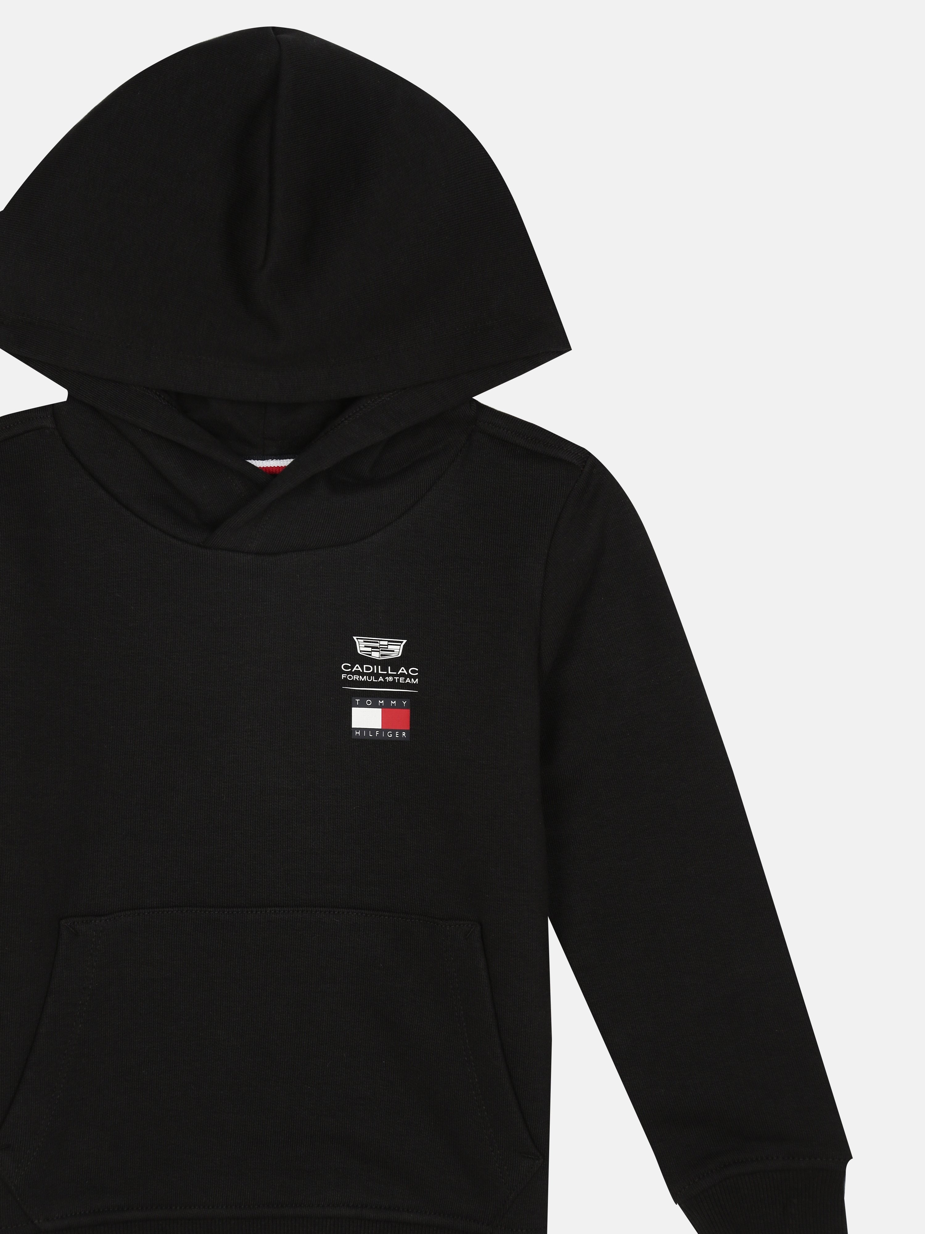 Kids Black Hooded Cotton Blend Casual Knit Sweatshirt