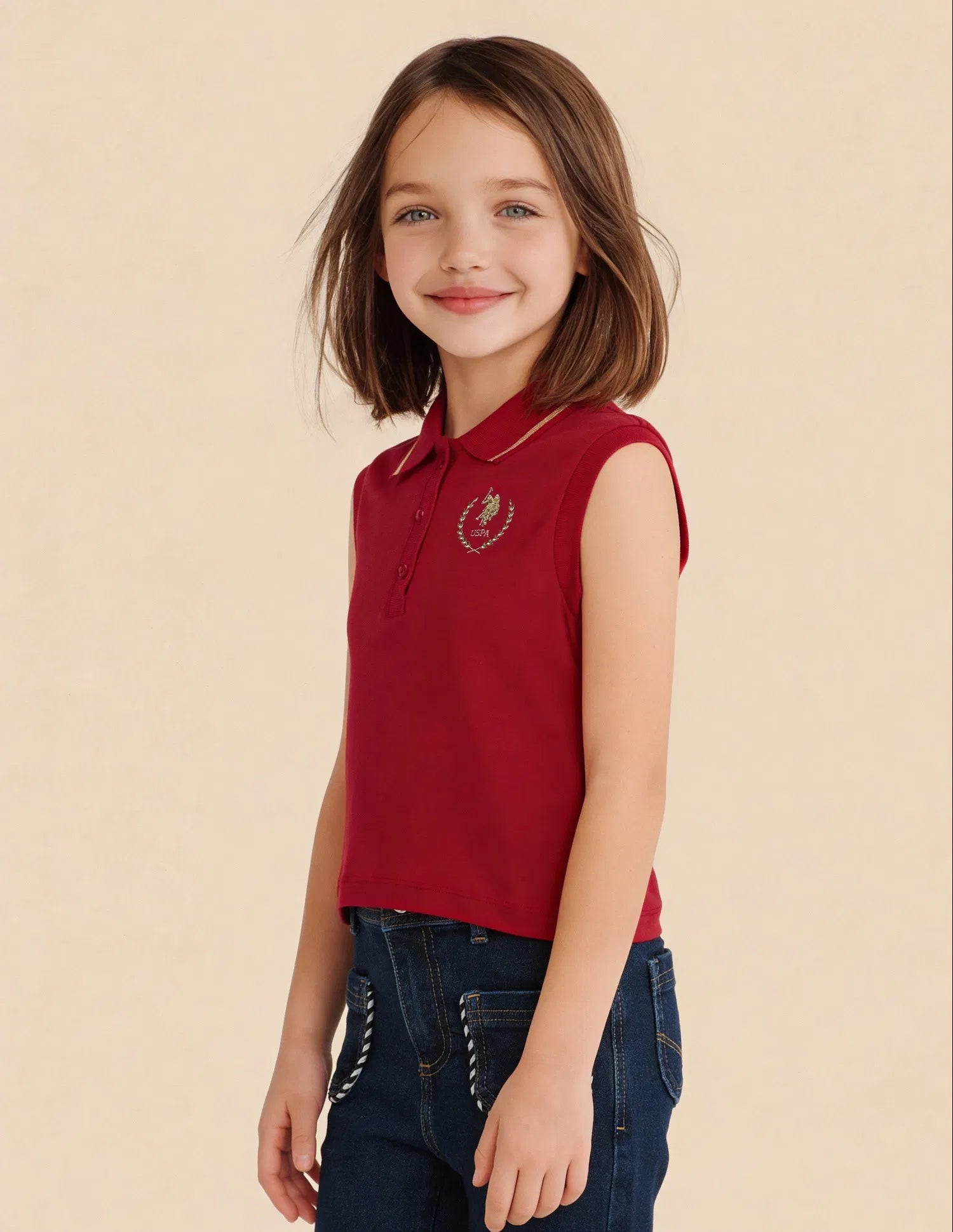 Girls Red Cotton Solid Sleeveless Regular Fit Top