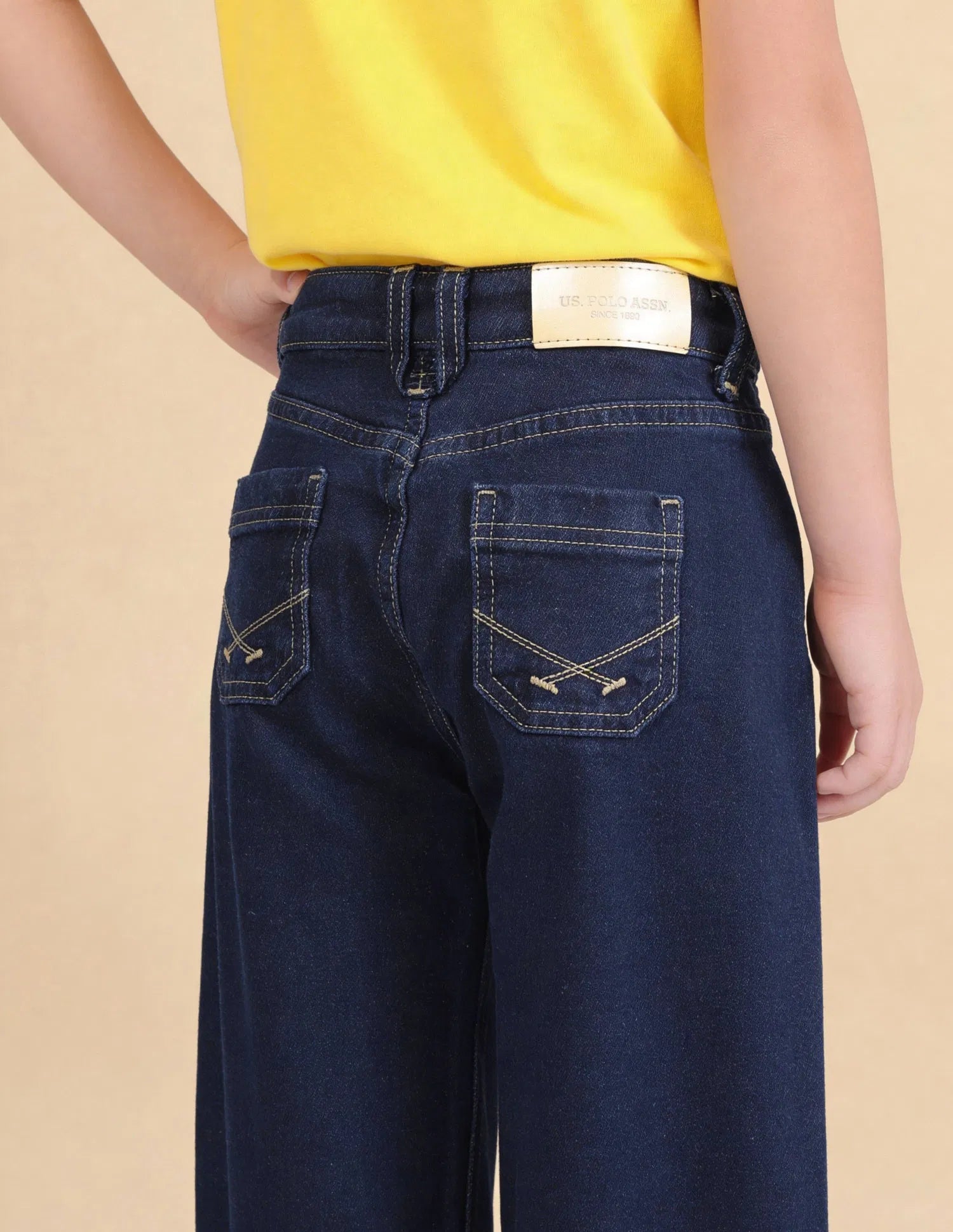 Girls Dark Blue Cotton Barrel Fit Jeans