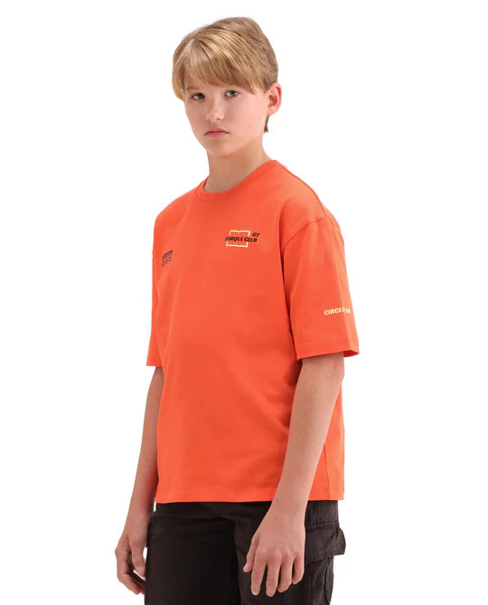 Rare Ones Boys Orange Puff Print Oversized Cotton T-Shirt