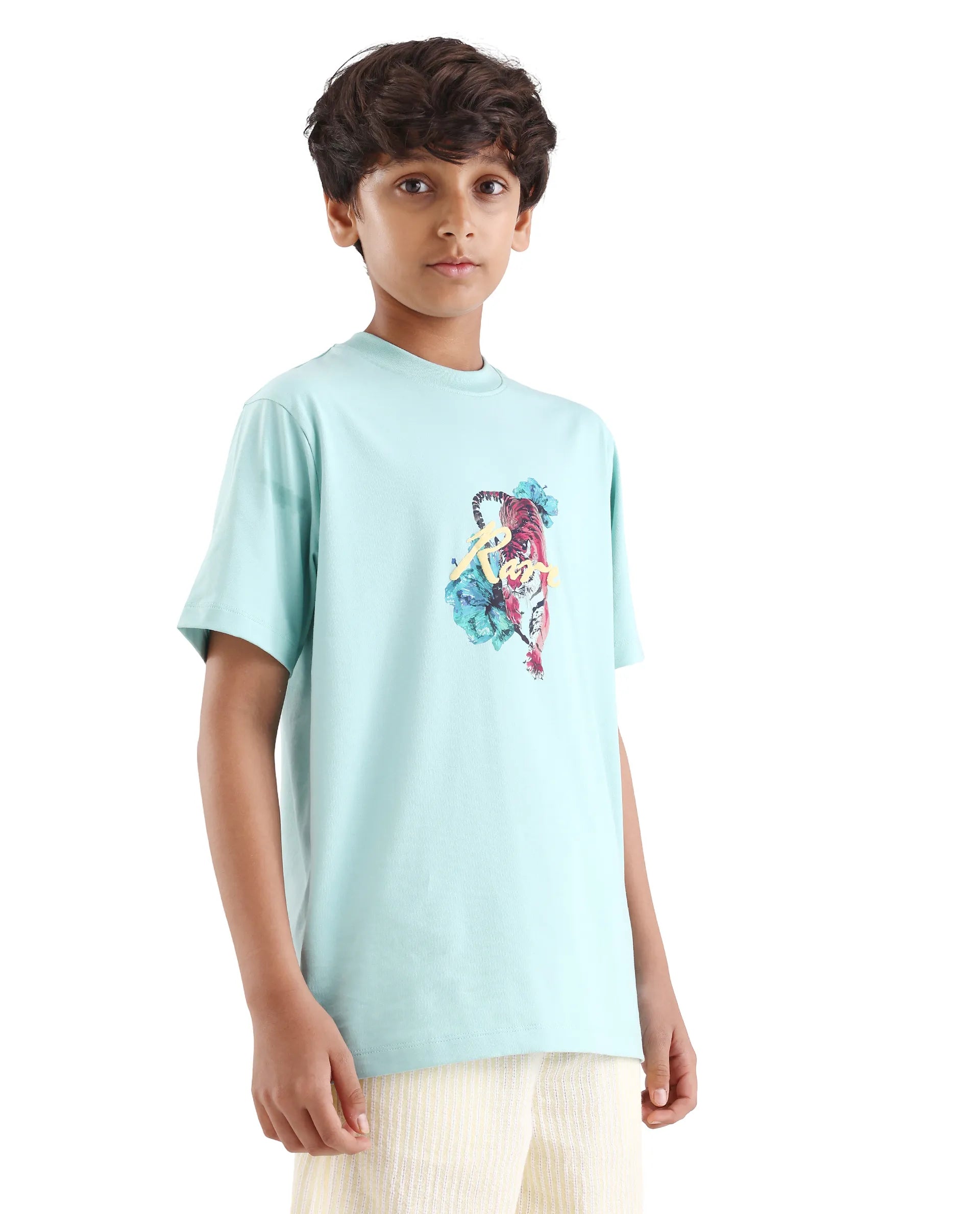 Rare Ones Boys Dusky Blue Digital Print Regular Fit T-Shirt