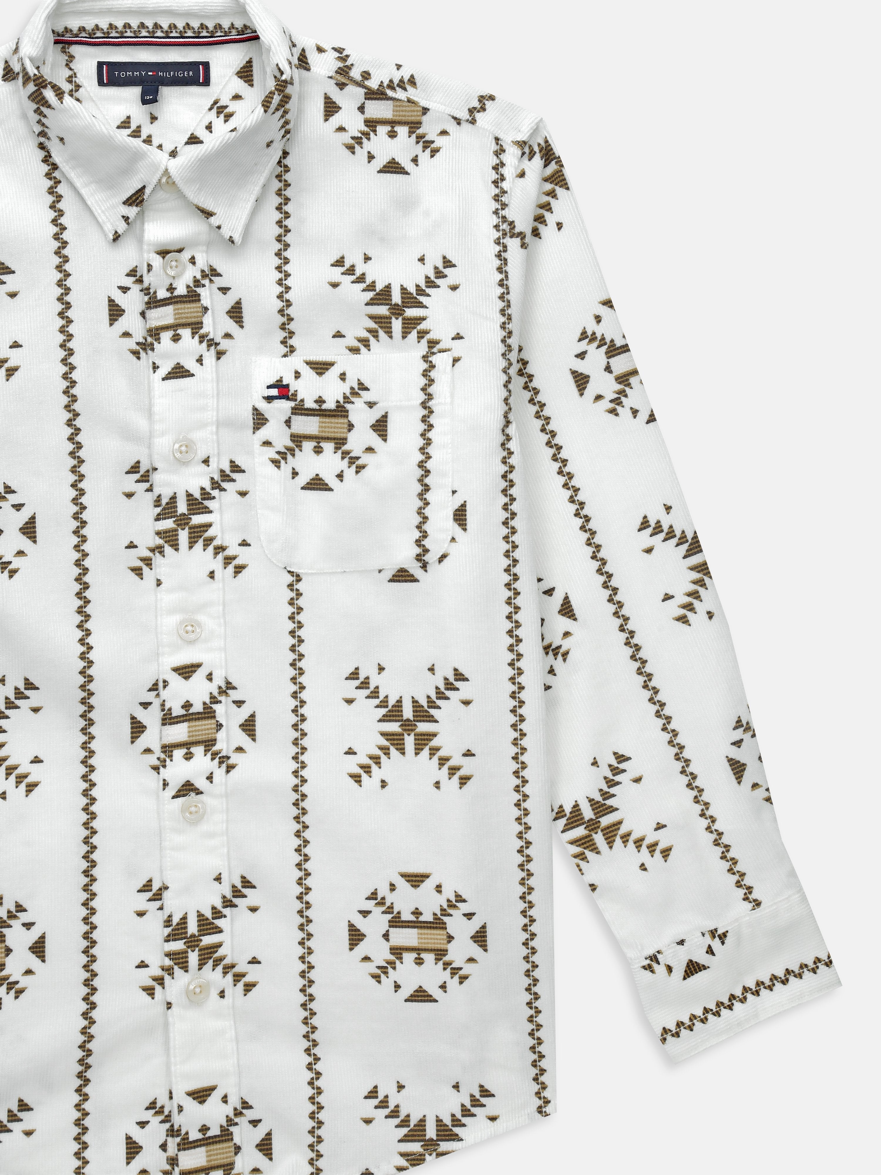 Boys White Floral Print Cotton Shirt