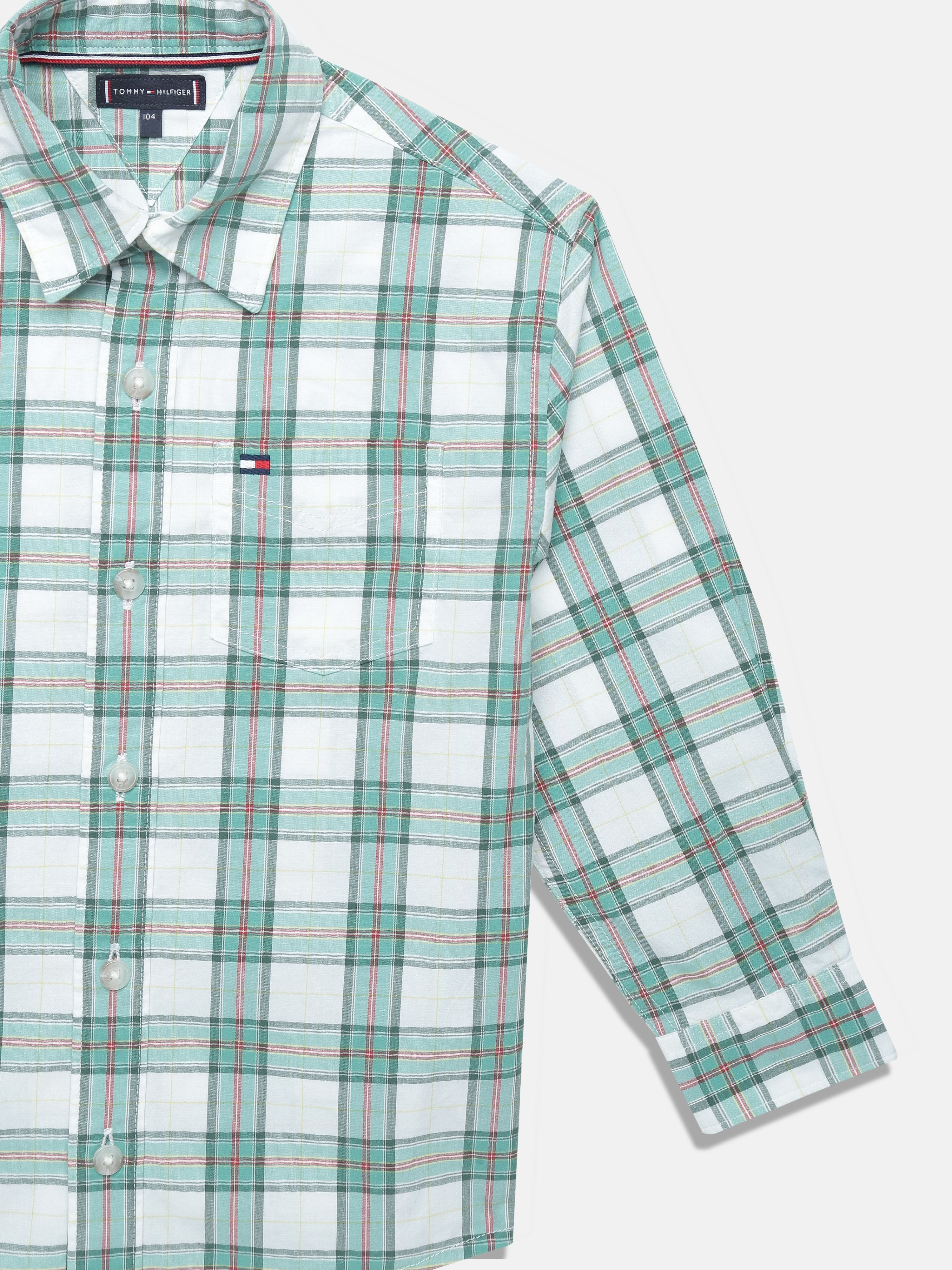 Boys Green Checked Shirt Collar Regular Fit Casual Shirt