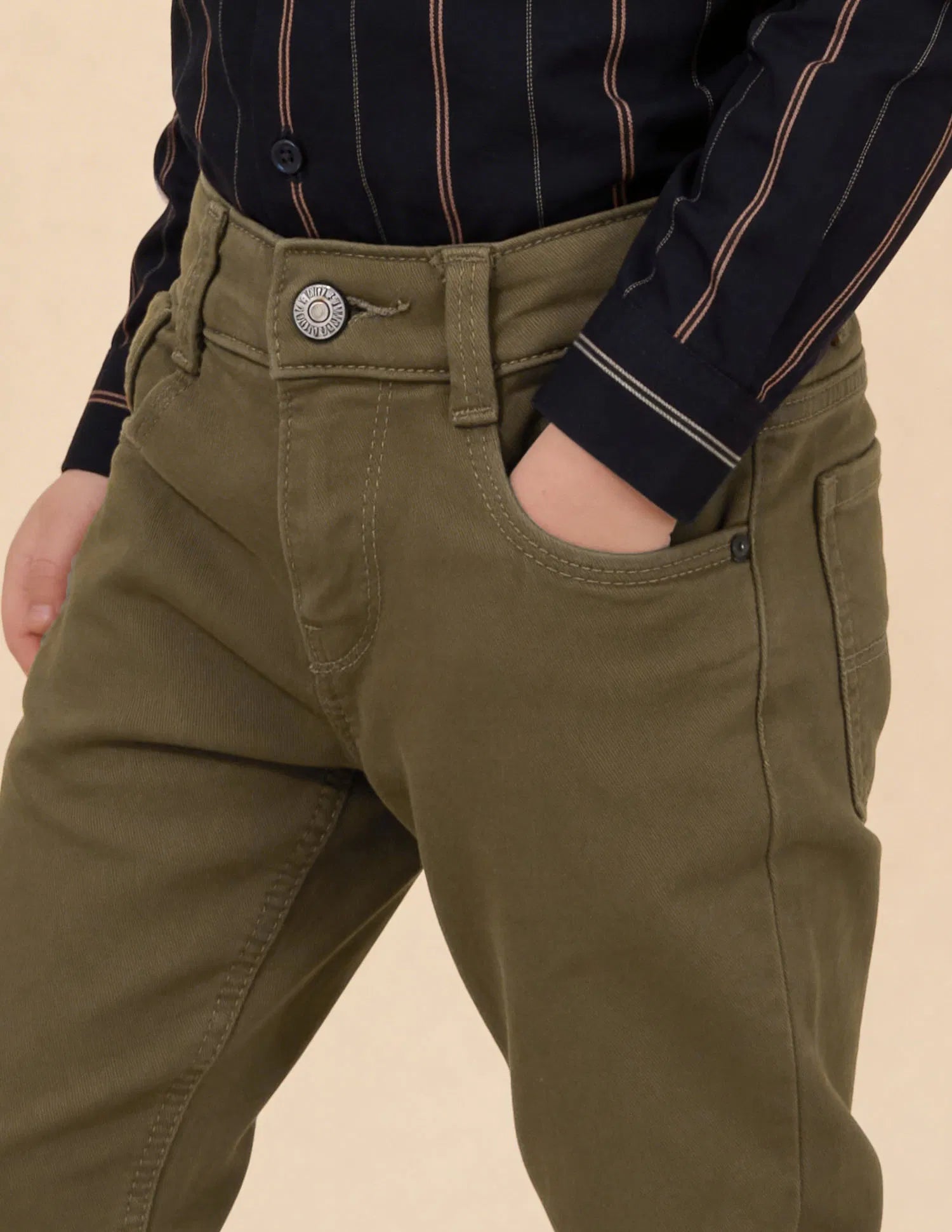Boys Khaki Slim Fit Cotton Jeans