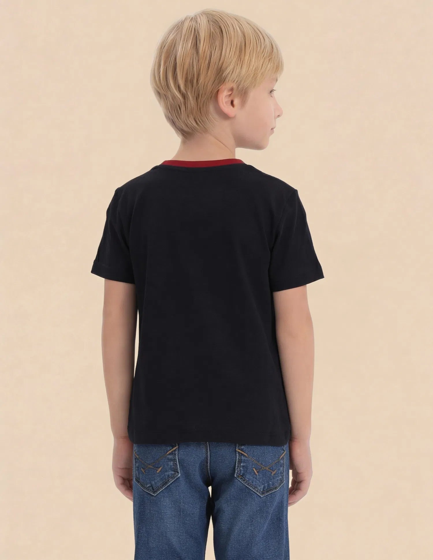Boys Navy Cotton Brand Printed Regular Fit T-Shirt