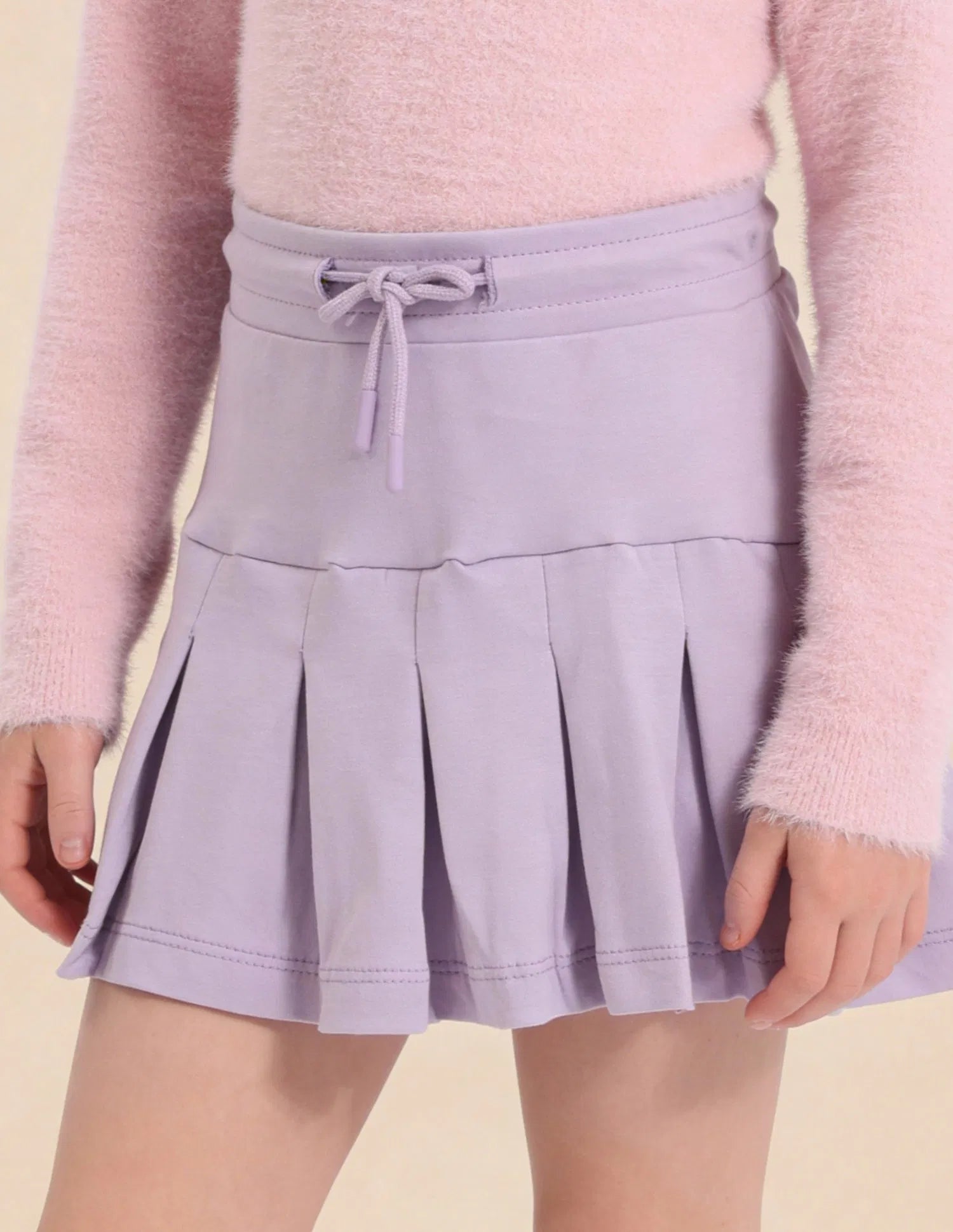 Girls Purple Cotton Solid Pleated Mini Skirt