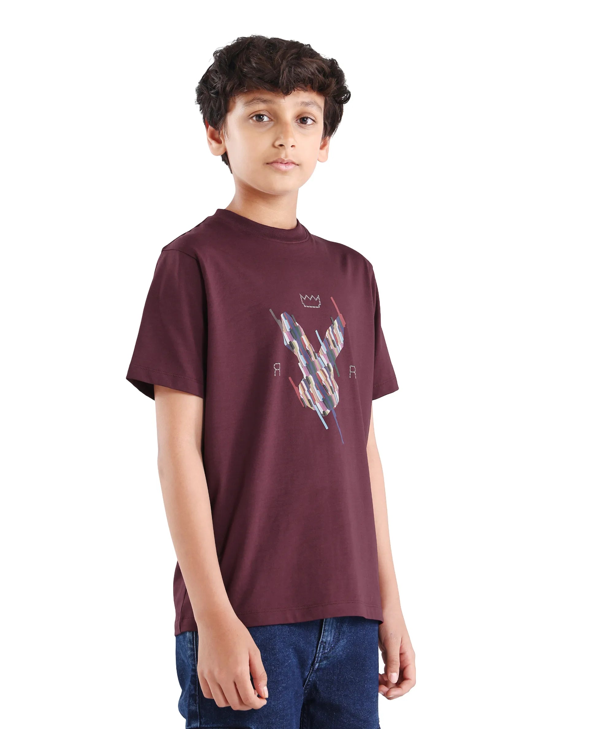 Rare Ones Boys Dark Maroon HD Print Regular Fit T-Shirt