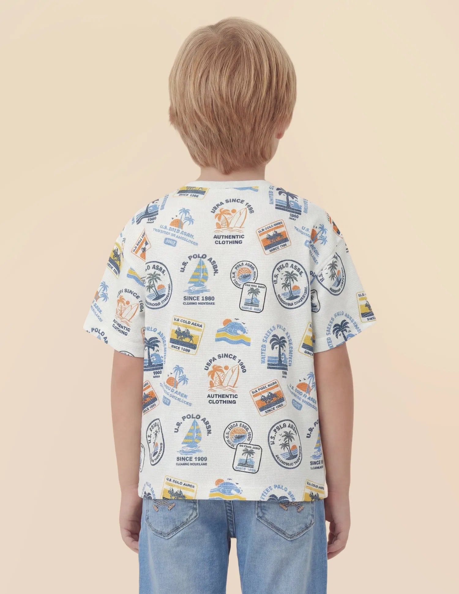 Boys White Cotton Blend Graphic Oversized Fit T-Shirt