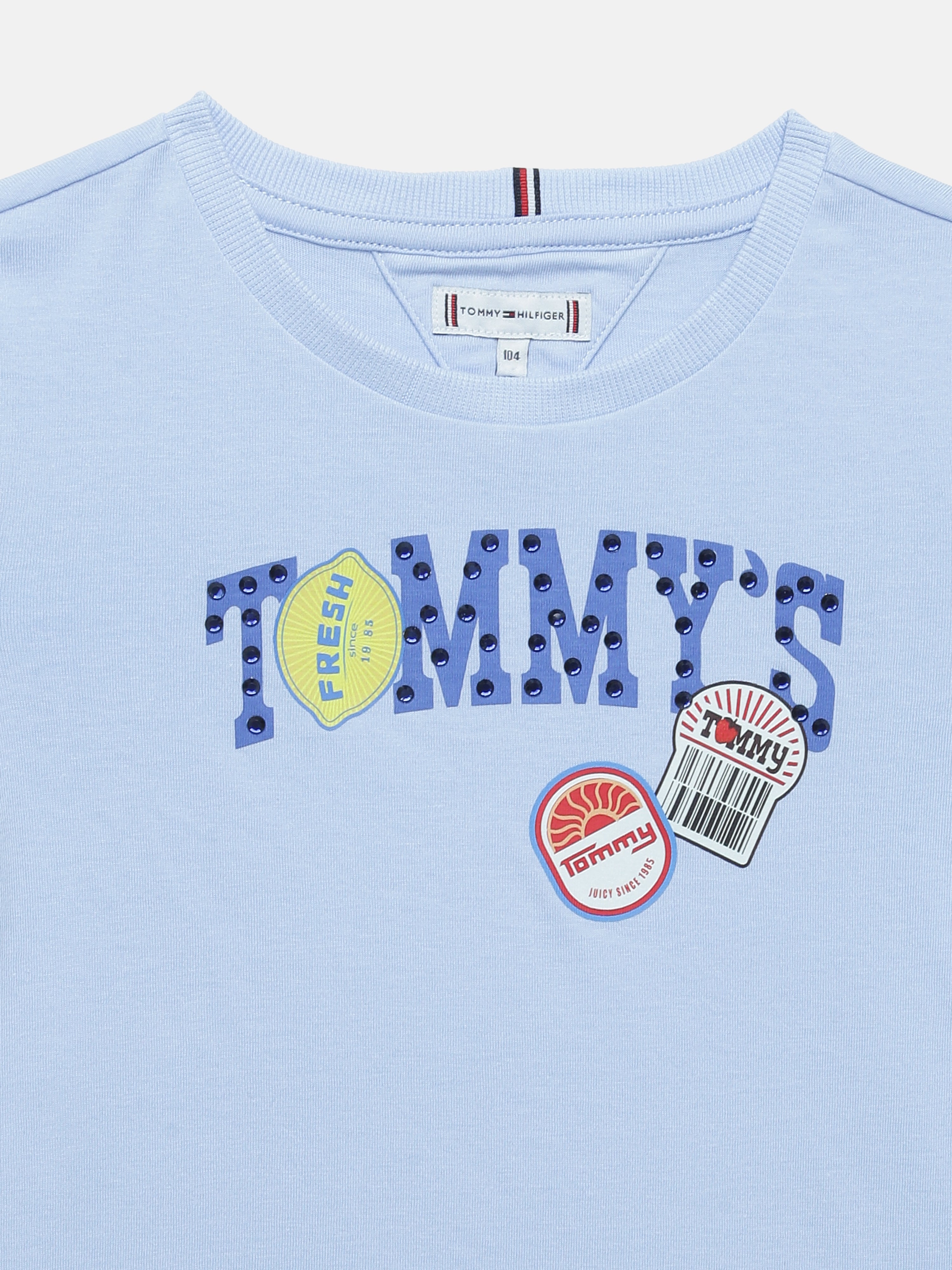 Girls Blue Graphic Regenerative Cotton Casual Knit Top