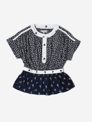 Girls Blue Printed Ecovero Viscose Casual Woven Top