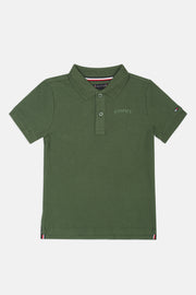Girls Green Textured Cotton Blend Polo Knit Top
