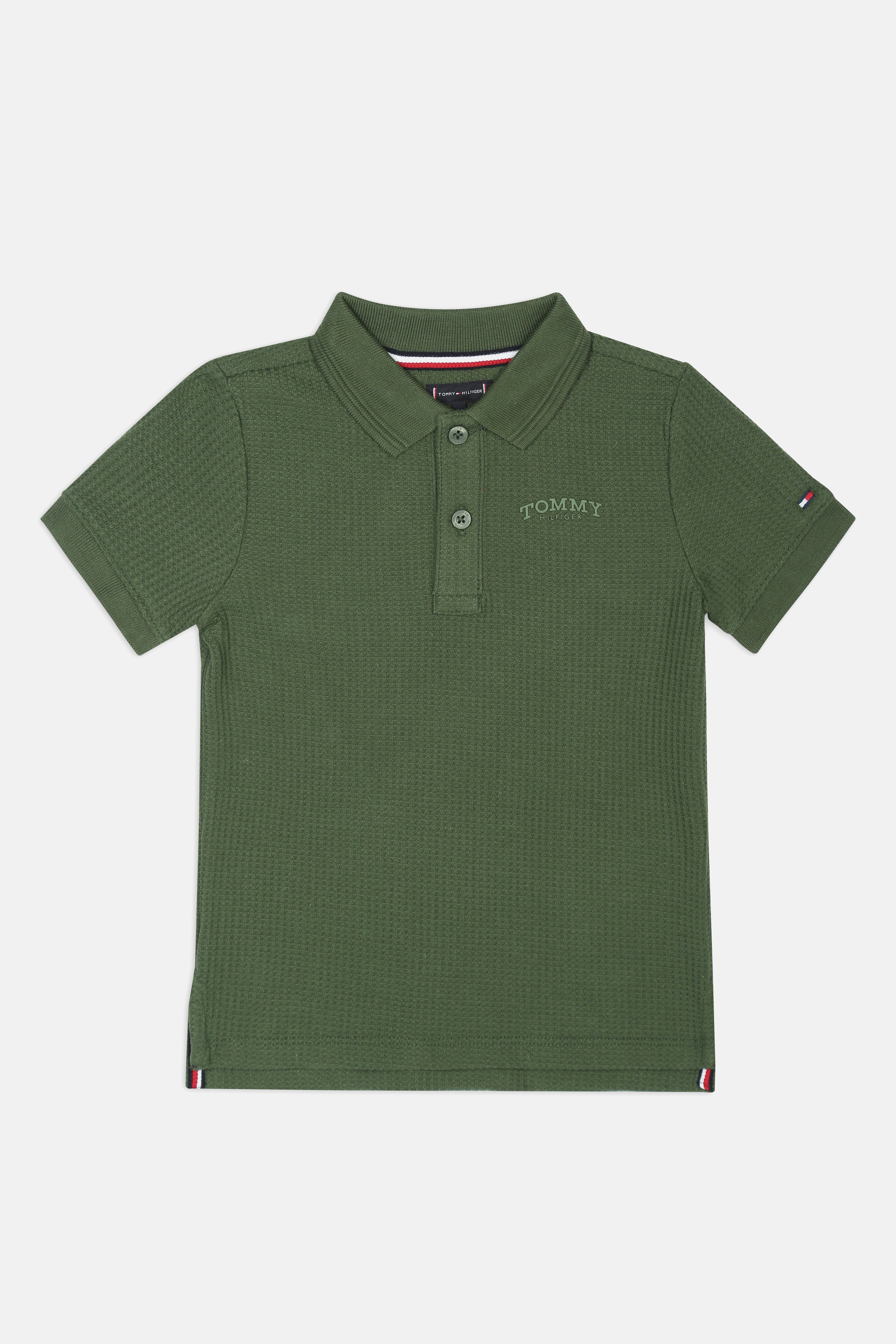 Girls Green Textured Cotton Blend Polo Knit Top