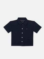 Boys Navy Self Design Cotton Shirt