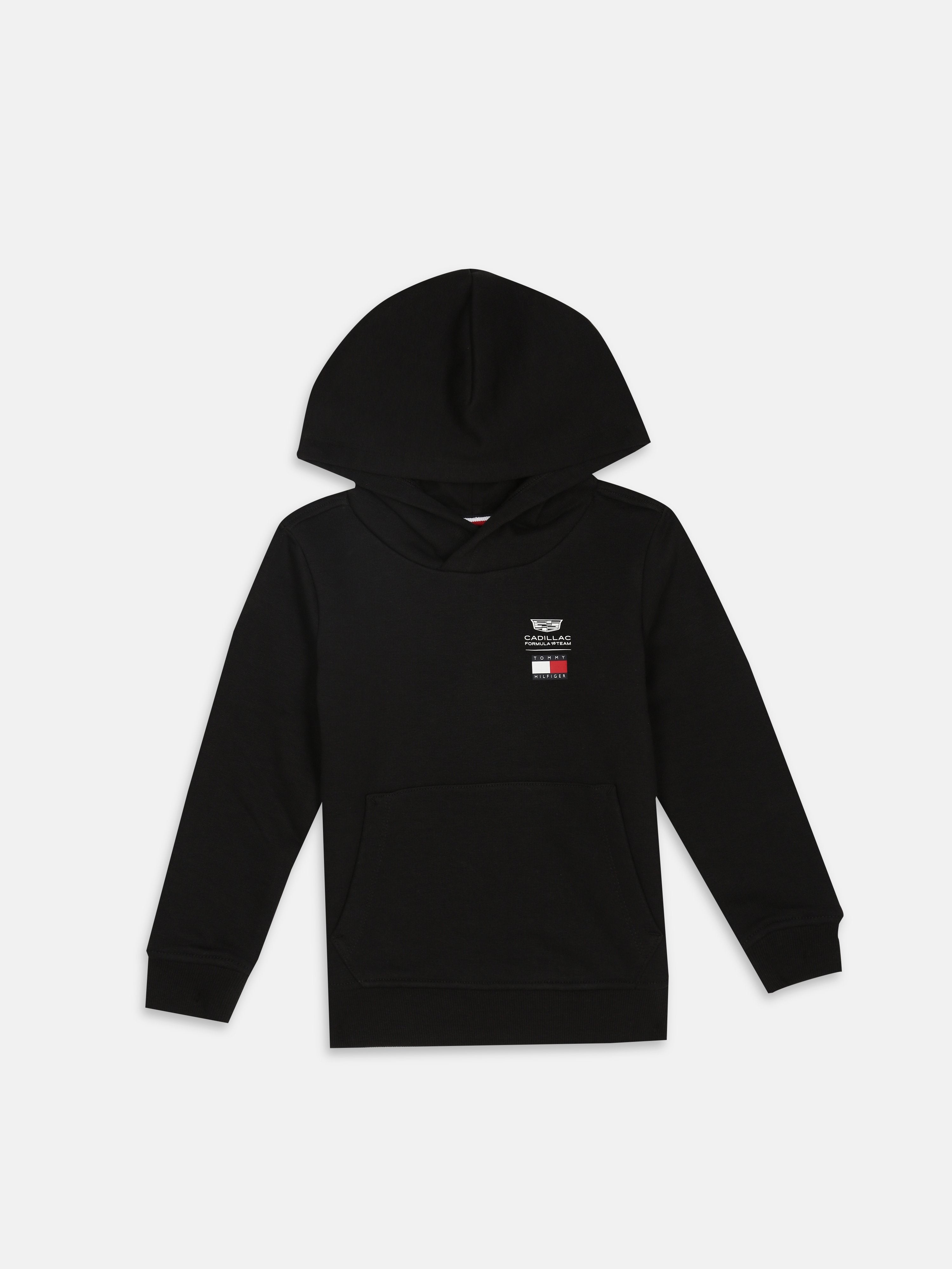 Kids Black Hooded Cotton Blend Casual Knit Sweatshirt