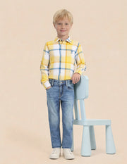 Boys Light Blue Cotton Whiskered Slim Fit Jeans