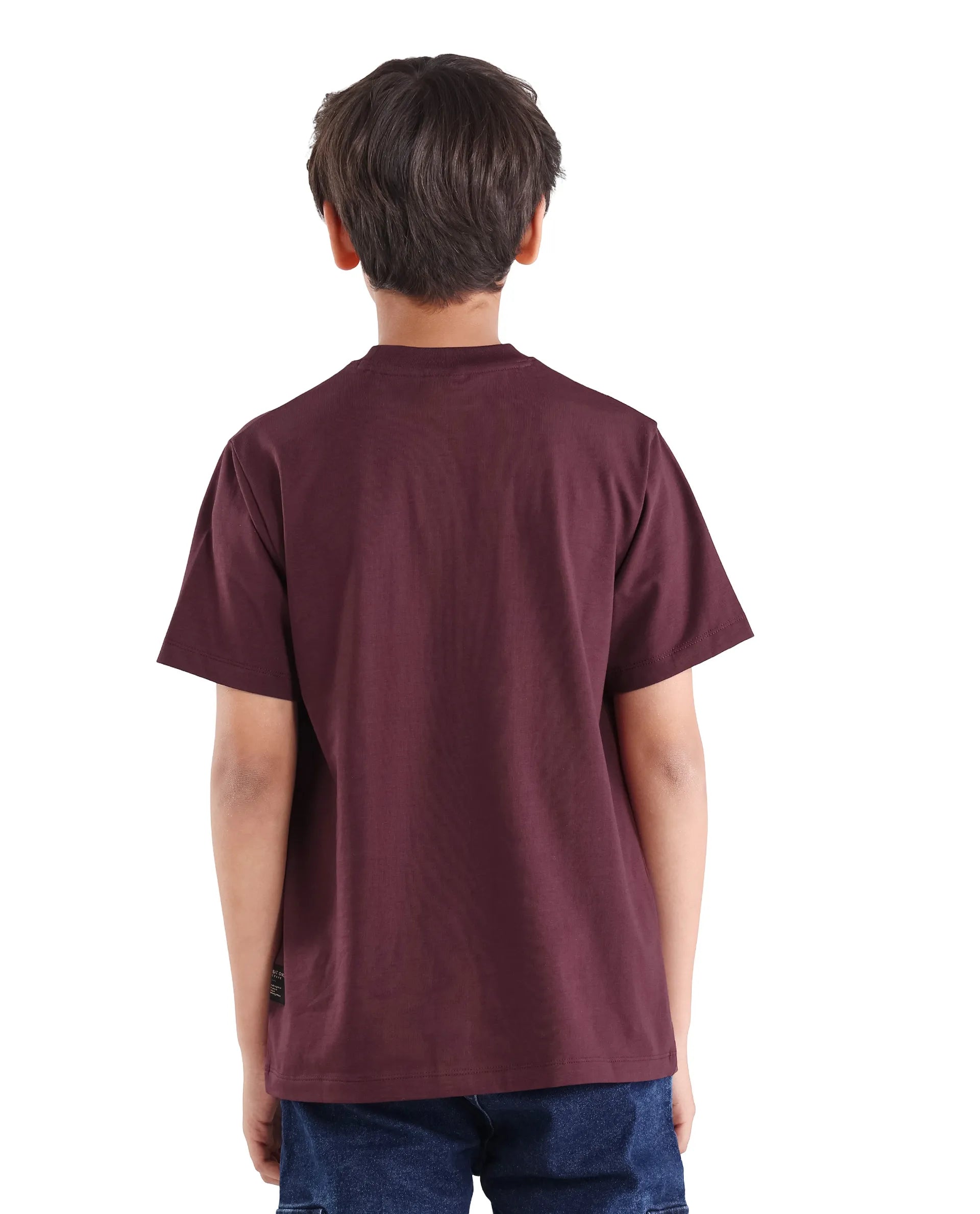 Rare Ones Boys Dark Maroon HD Print Regular Fit T-Shirt