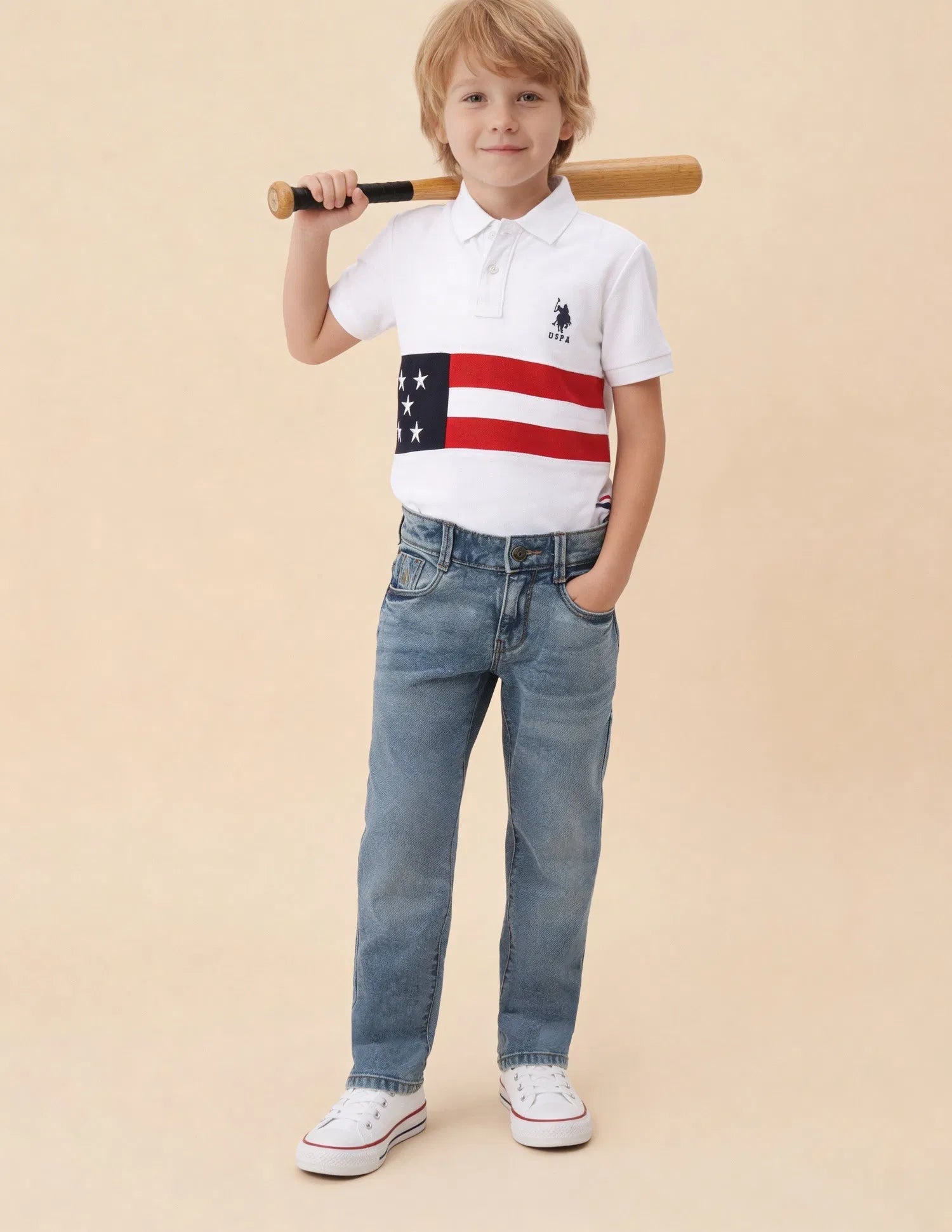 Boys Light Blue Cotton Blend Whiskered Relaxed Fit Jeans