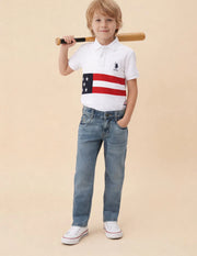 Boys Light Blue Cotton Blend Whiskered Relaxed Fit Jeans