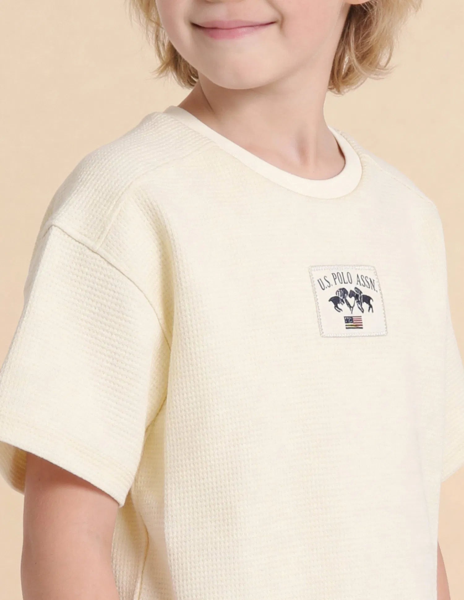 Boys Off White Cotton Blend Textured Oversized T-Shirt