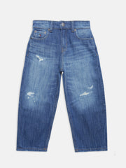 Boys Blue Embroidered Loose Fit Denim Bottom