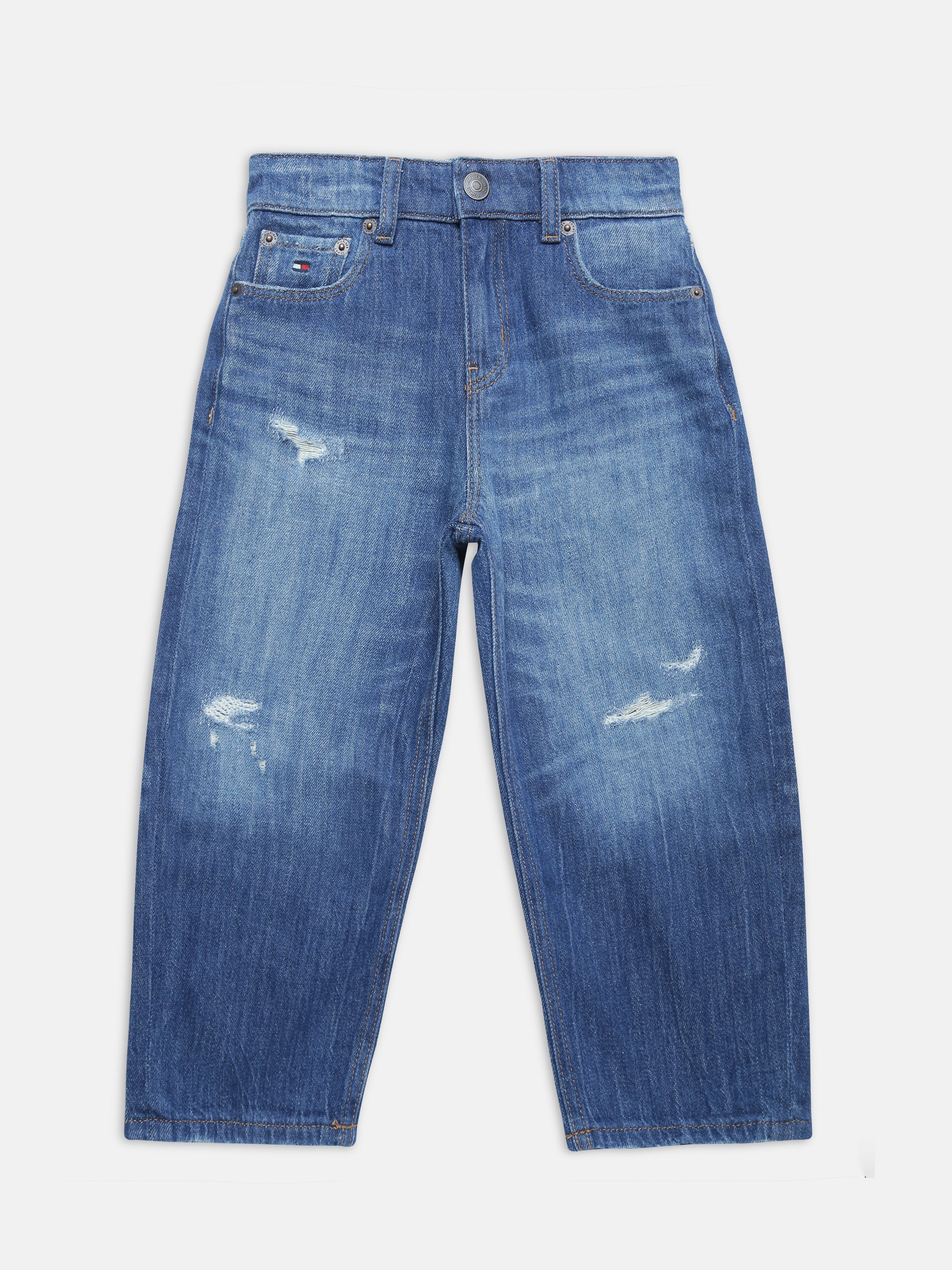 Boys Blue Embroidered Loose Fit Denim Bottom