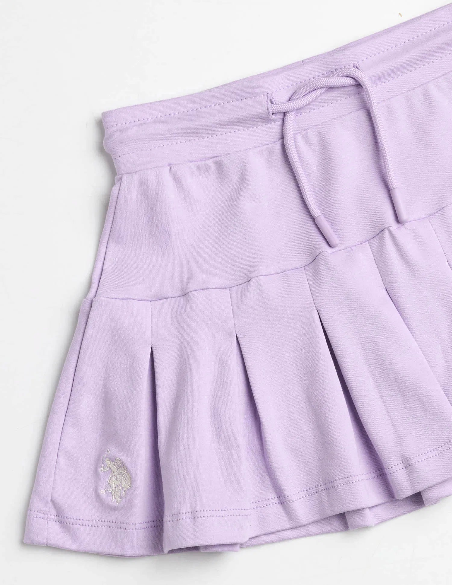 Girls Purple Cotton Solid Pleated Mini Skirt