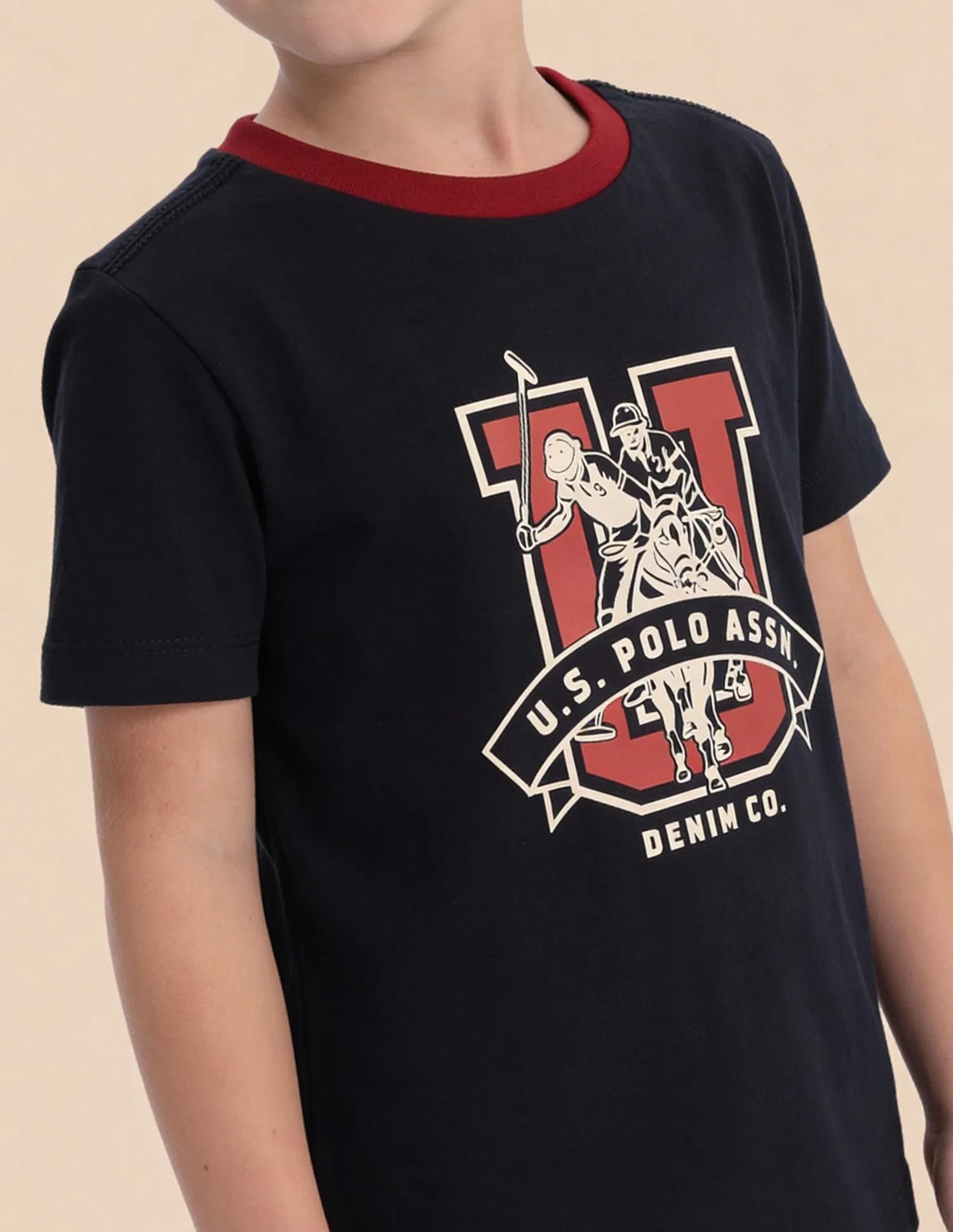 Boys Navy Cotton Brand Printed Regular Fit T-Shirt