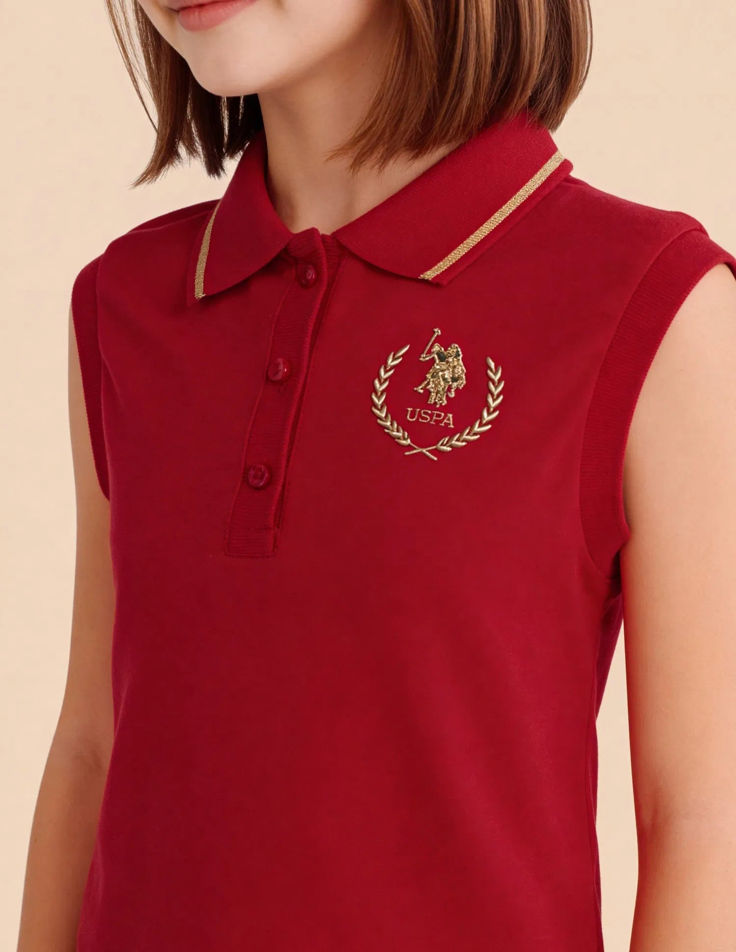 Girls Red Cotton Solid Sleeveless Regular Fit Top