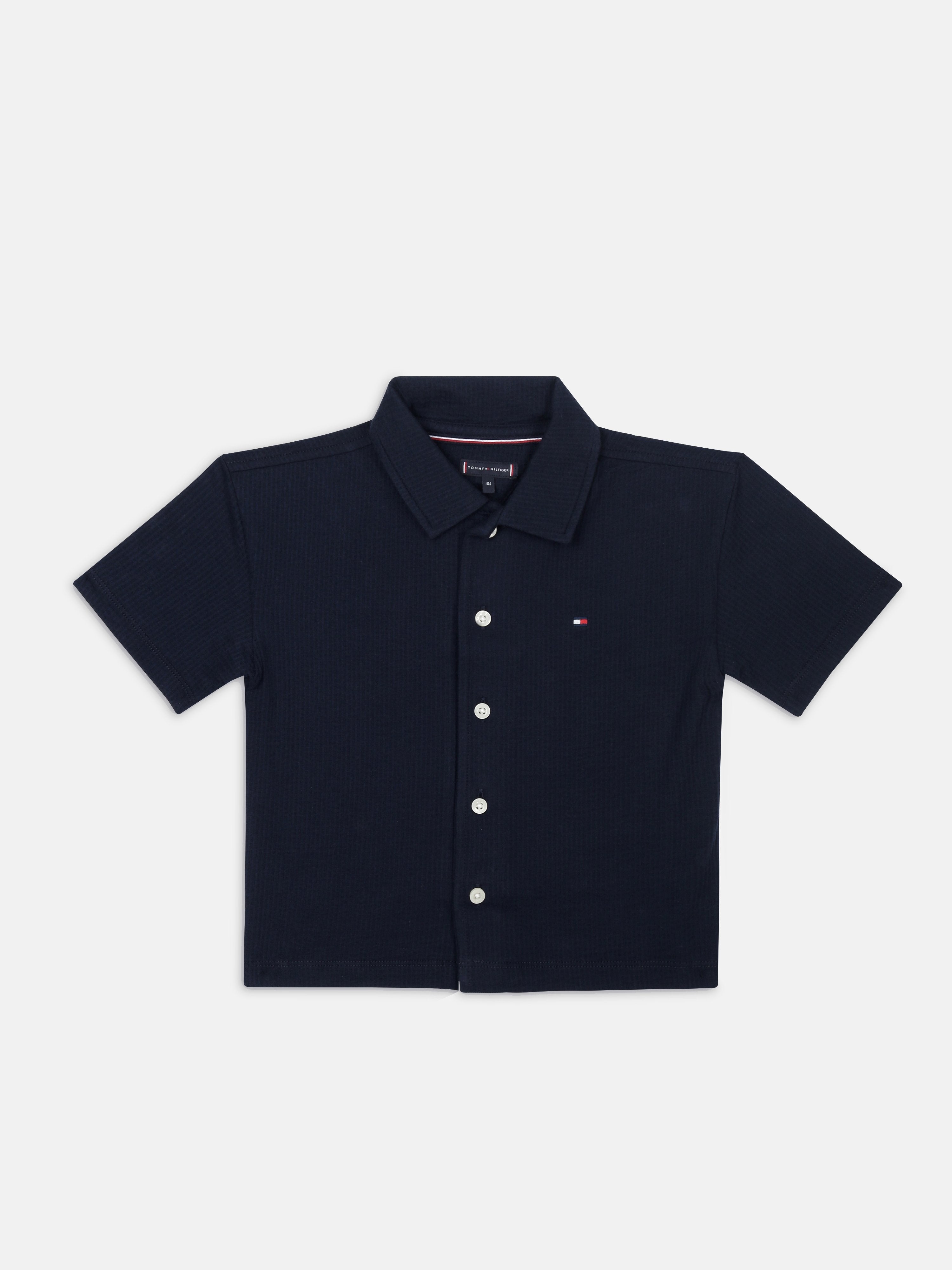 Boys Dark Night Navy Self-Design Cotton Regular Fit Shirt