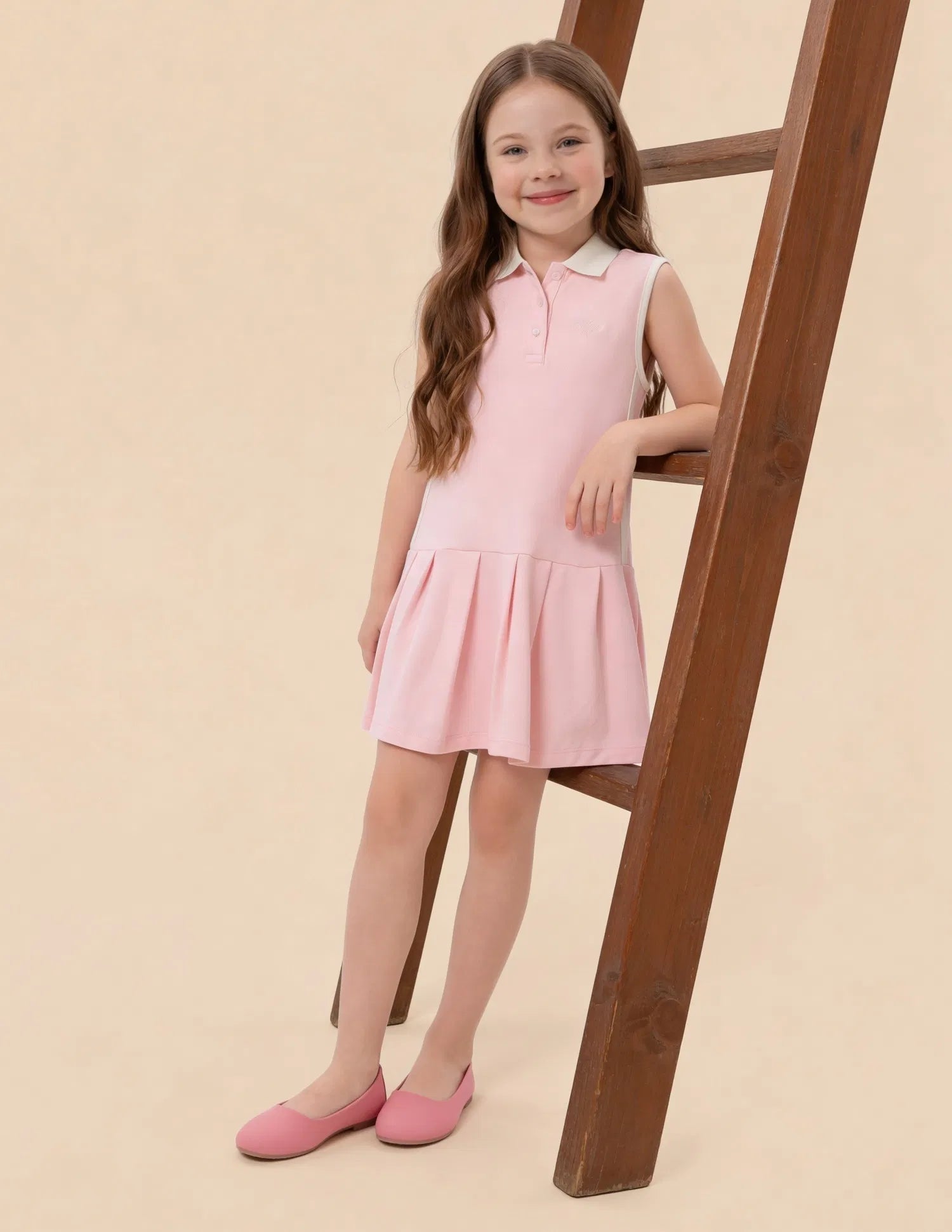 Girls Pink Cotton Drop Waist A-Line Knit Dress