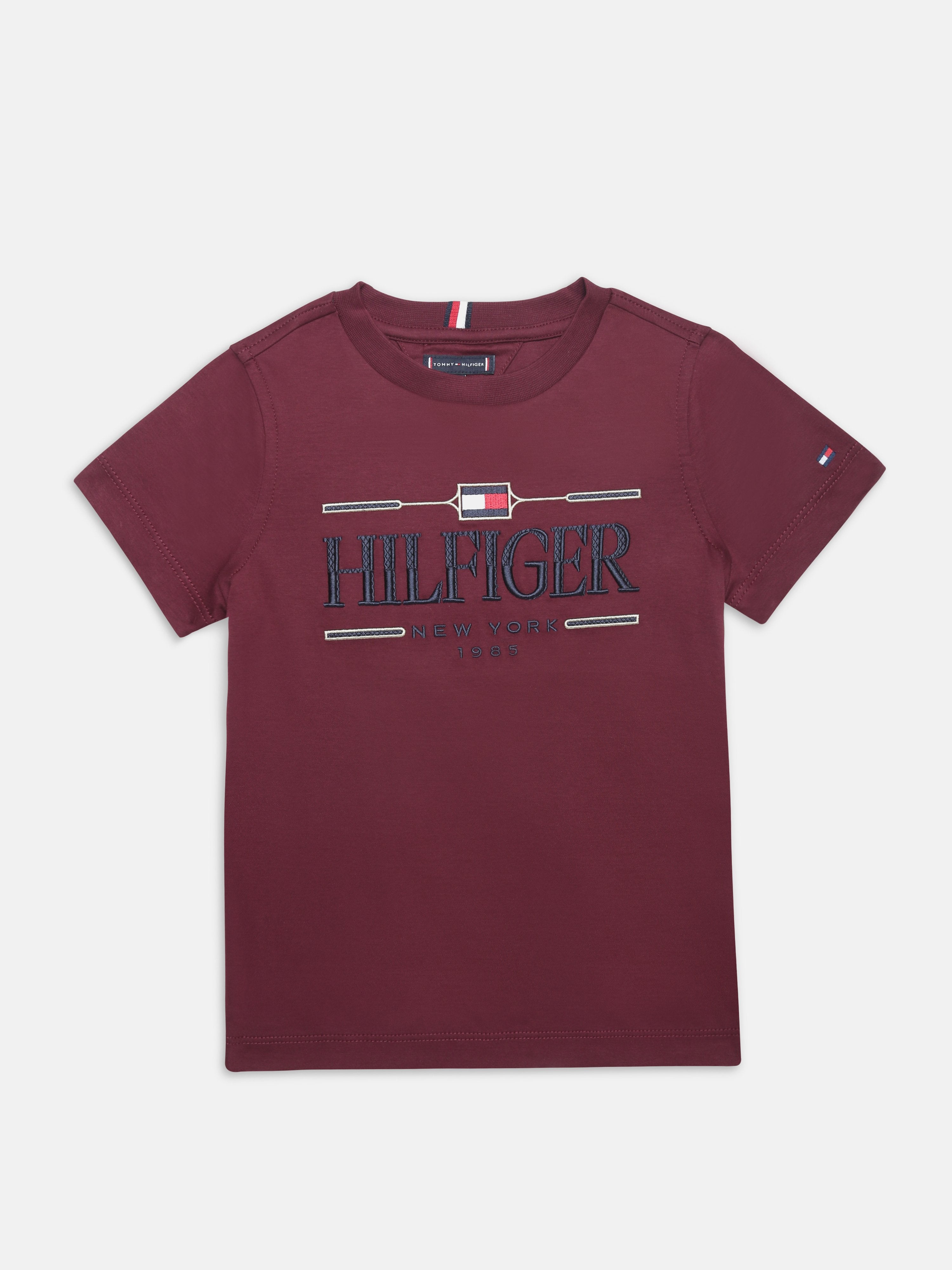 Boys Burgundy Logo Crew Neck Regular Fit Cotton Knit Top