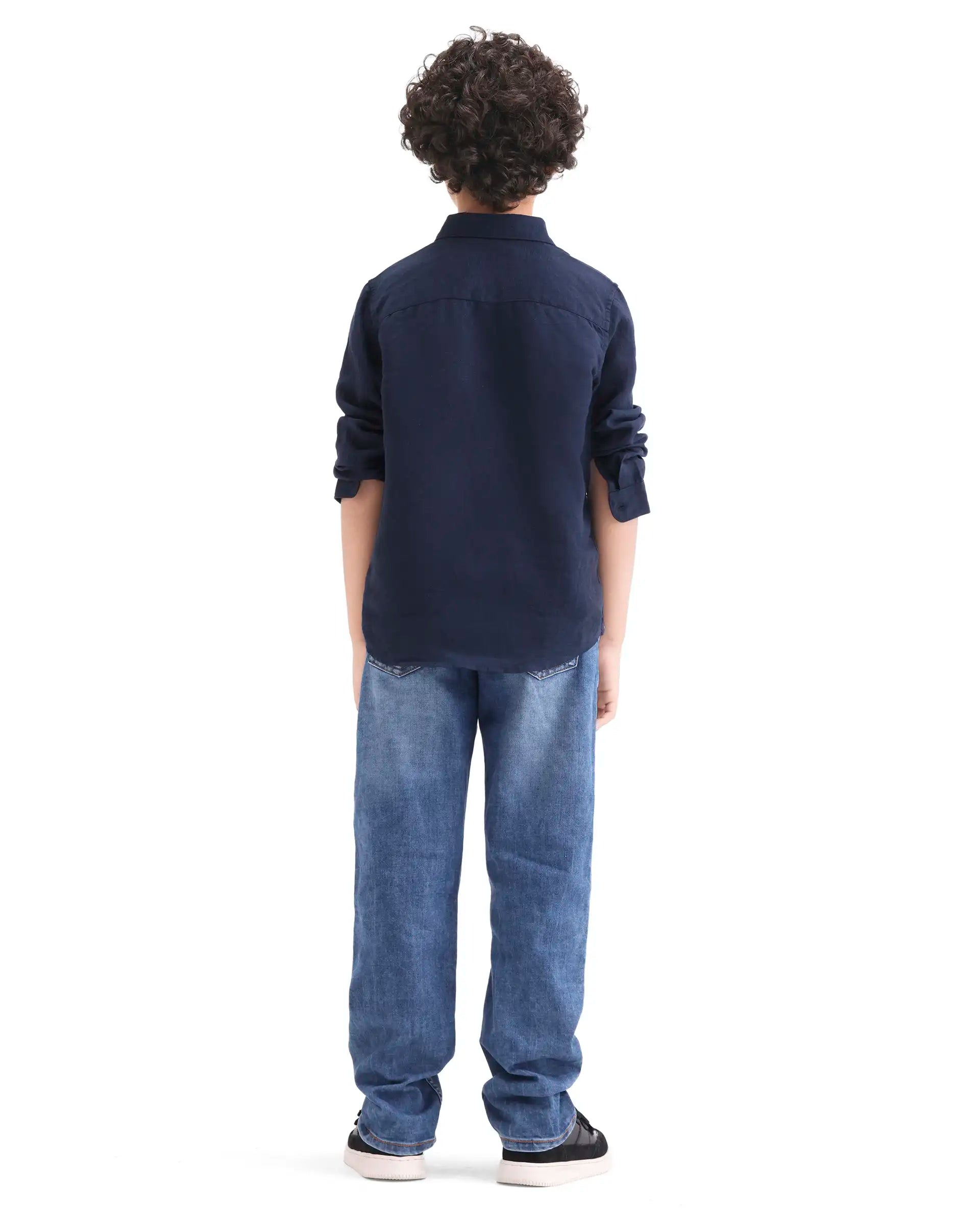 Rare Ones Boys Dino Blue Regular Fit Cotton Blend Denim Pant