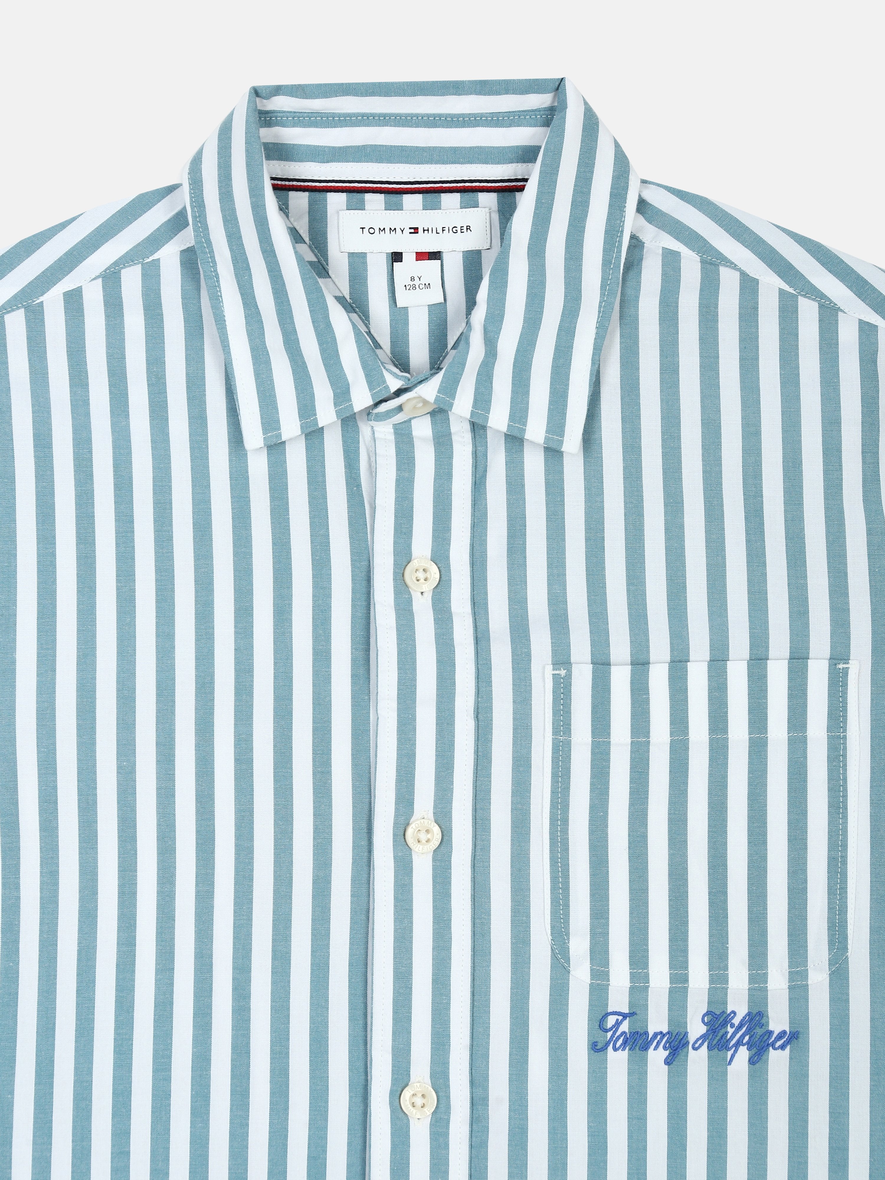 Striped Green Cotton Regular Fit Shirt for Boys
