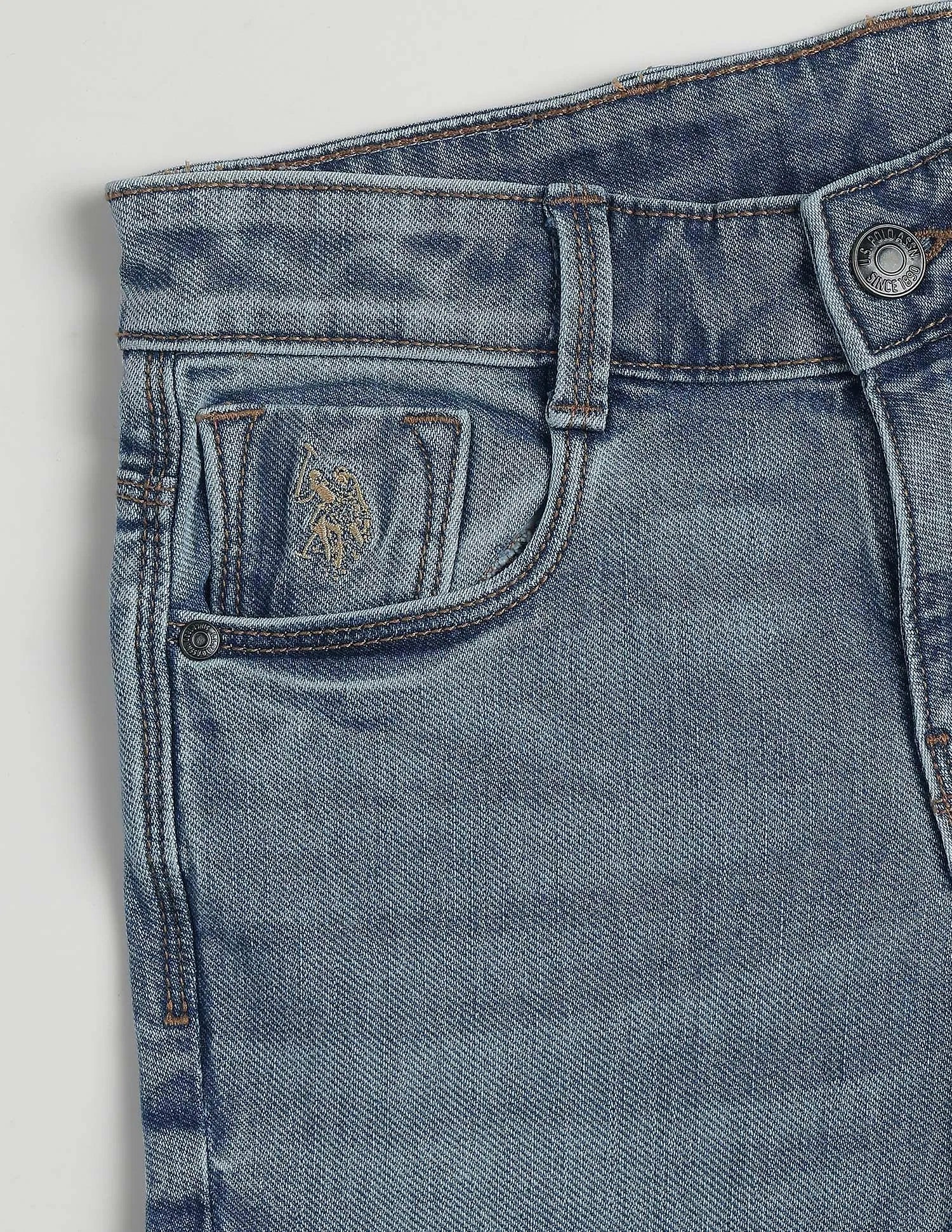 Boys Light Blue Cotton Blend Whiskered Relaxed Fit Jeans