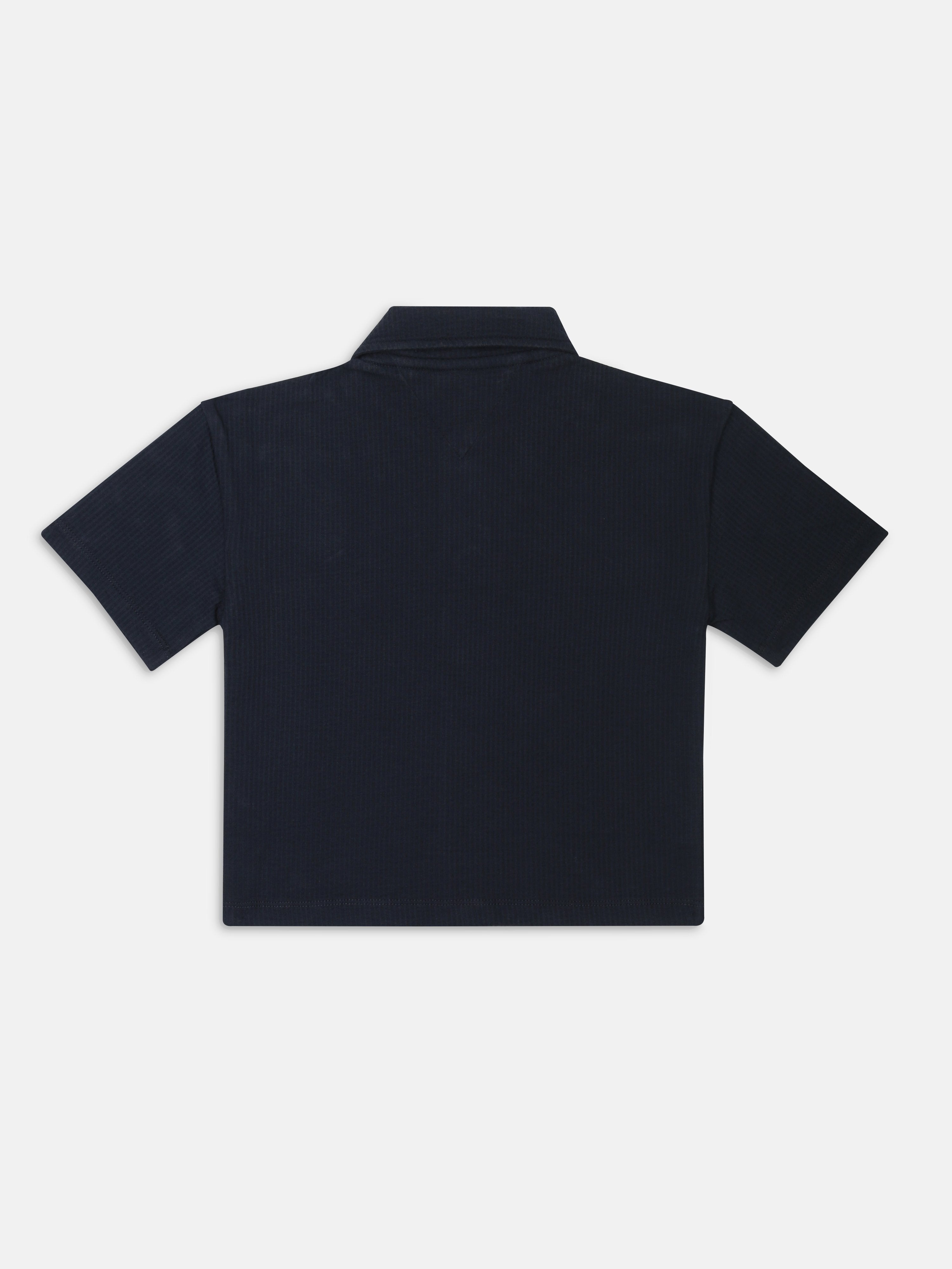 Boys Dark Night Navy Self-Design Cotton Regular Fit Shirt