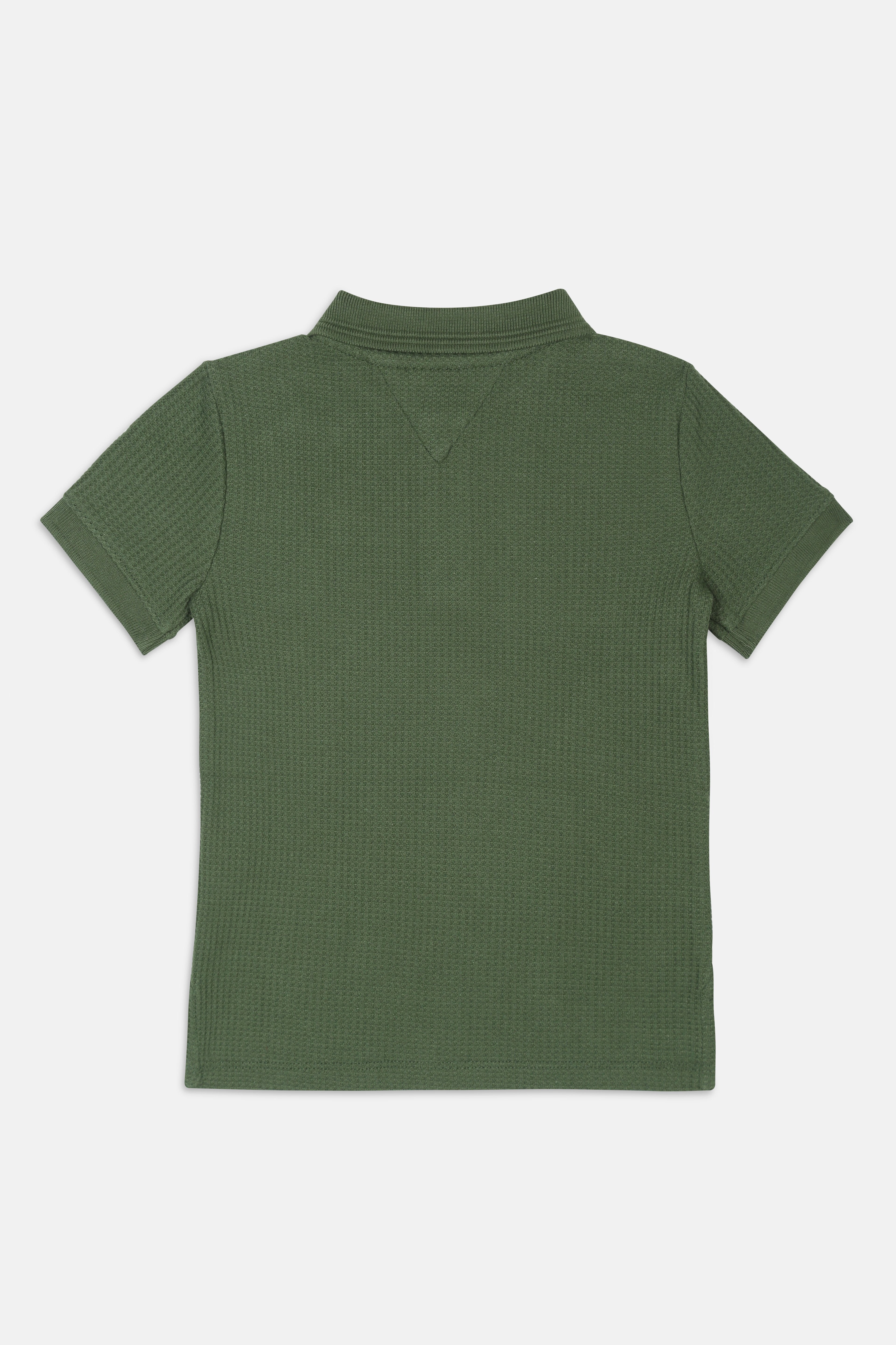 Girls Green Textured Cotton Blend Polo Knit Top