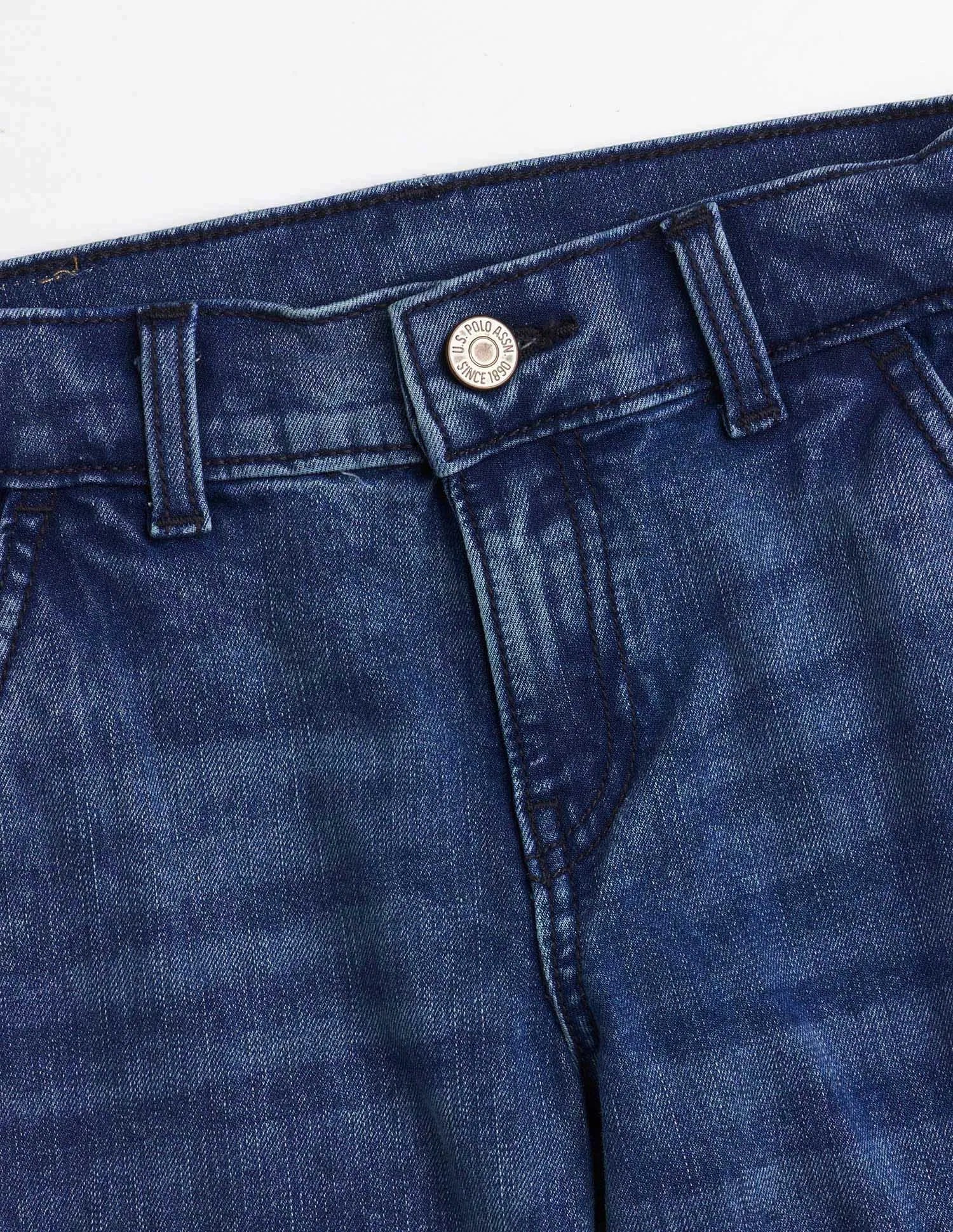 Boys Dark Blue Cotton Relaxed Fit Cargo Jeans