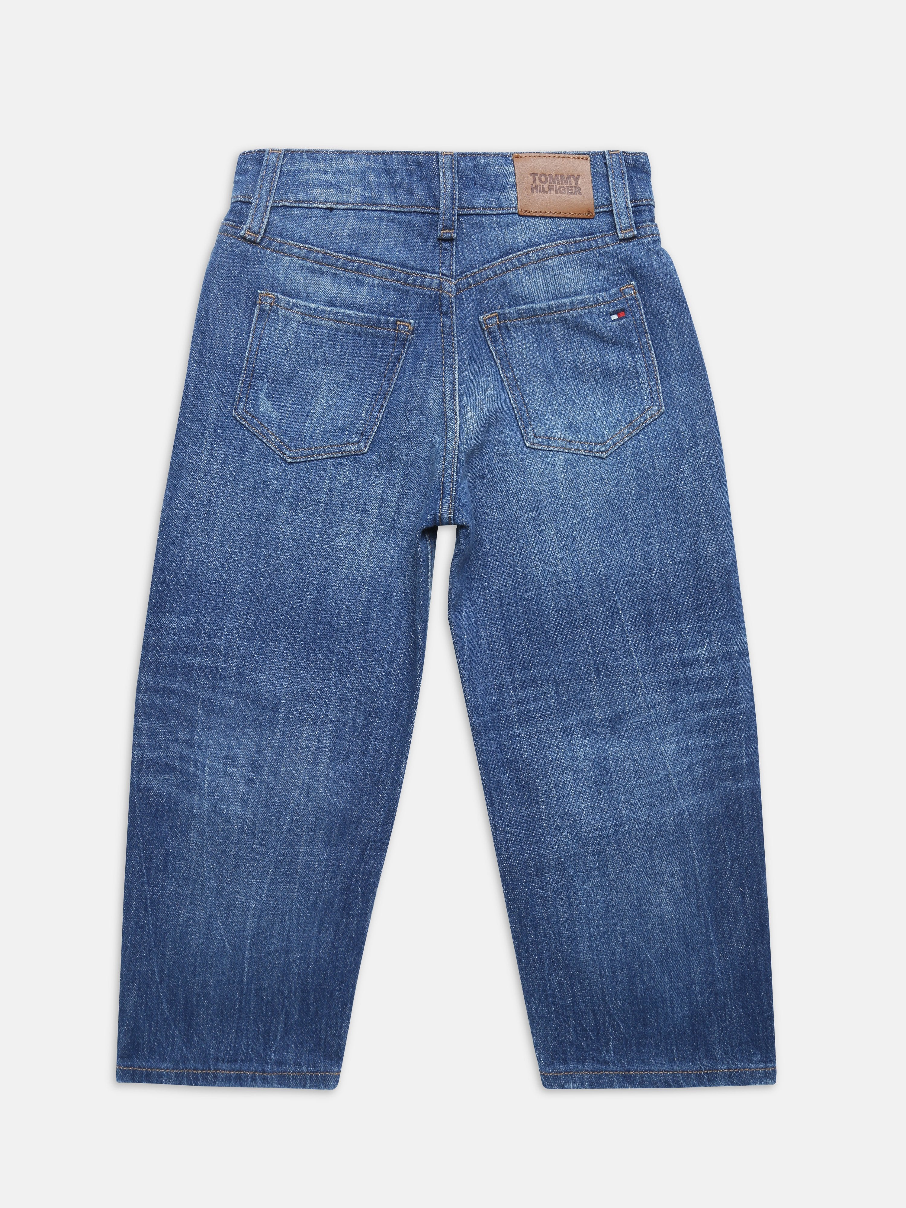 Boys Blue Embroidered Loose Fit Denim Bottom
