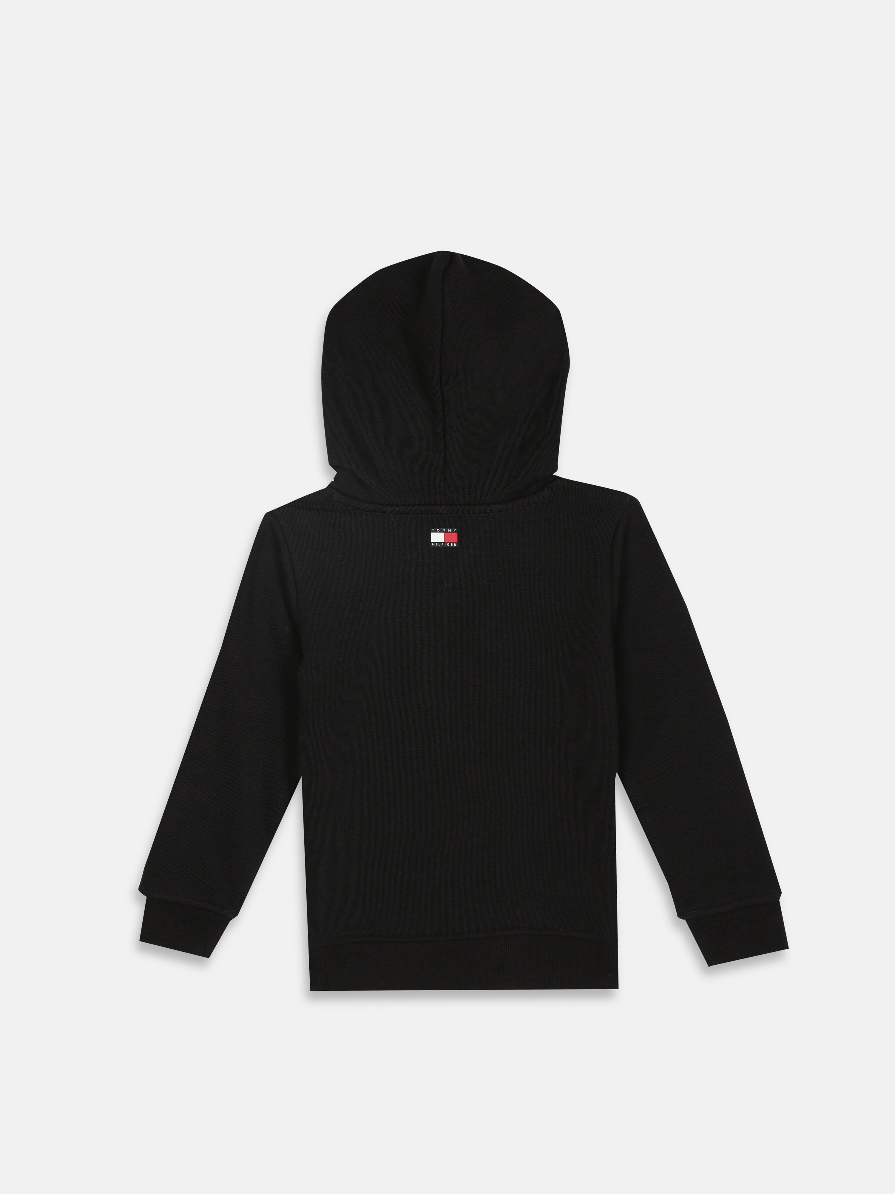 Kids Black Hooded Cotton Blend Casual Knit Sweatshirt