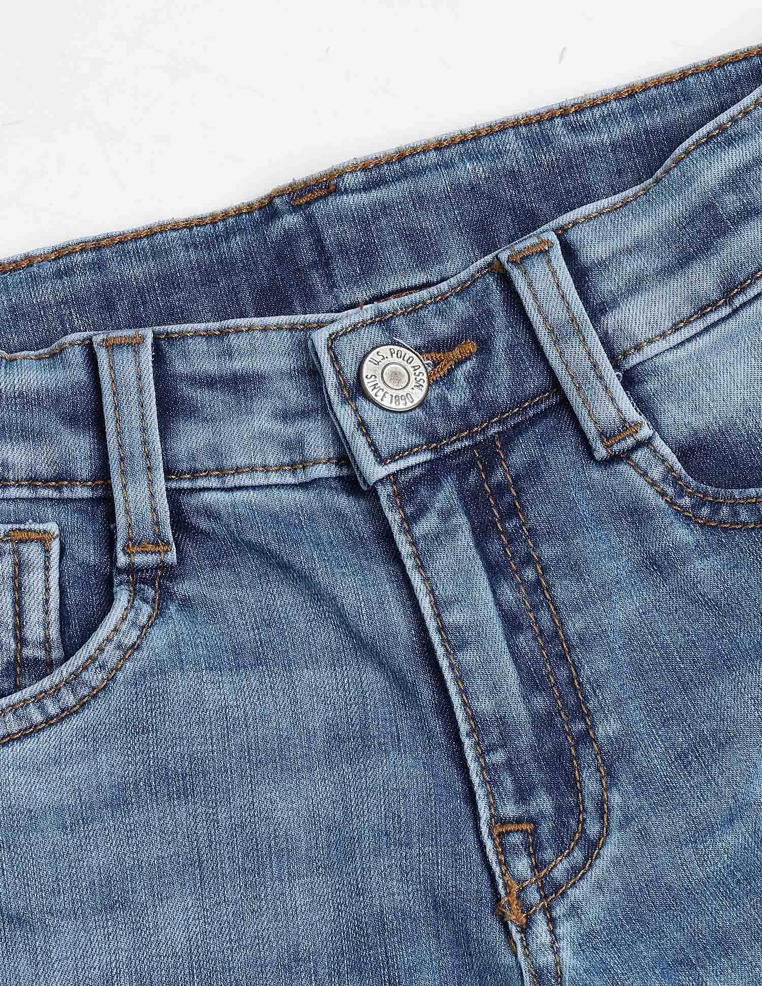 Boys Light Blue Cotton Whiskered Slim Fit Jeans