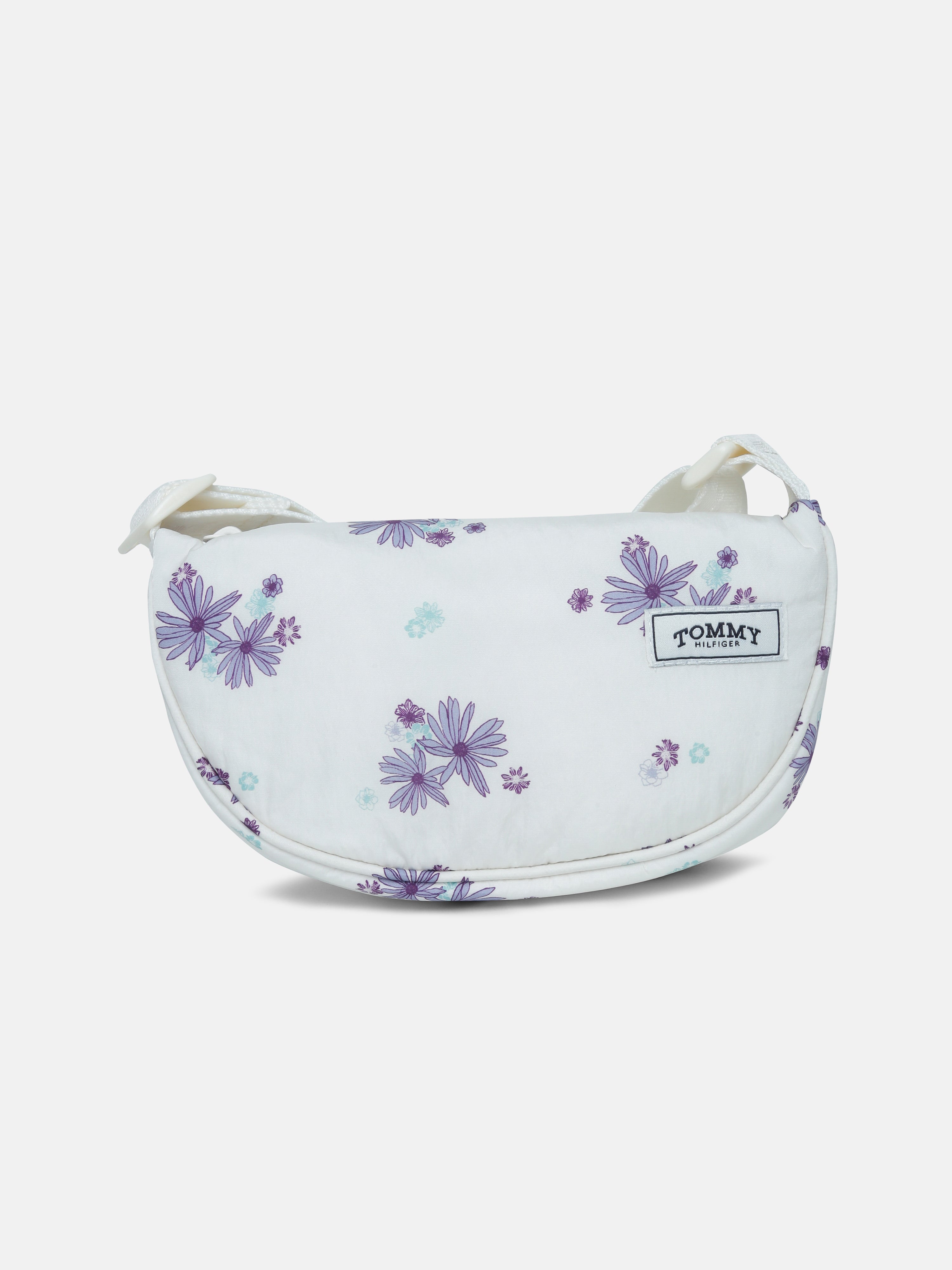 Kids White Printed Recycled Nylon Casual Zip Bag